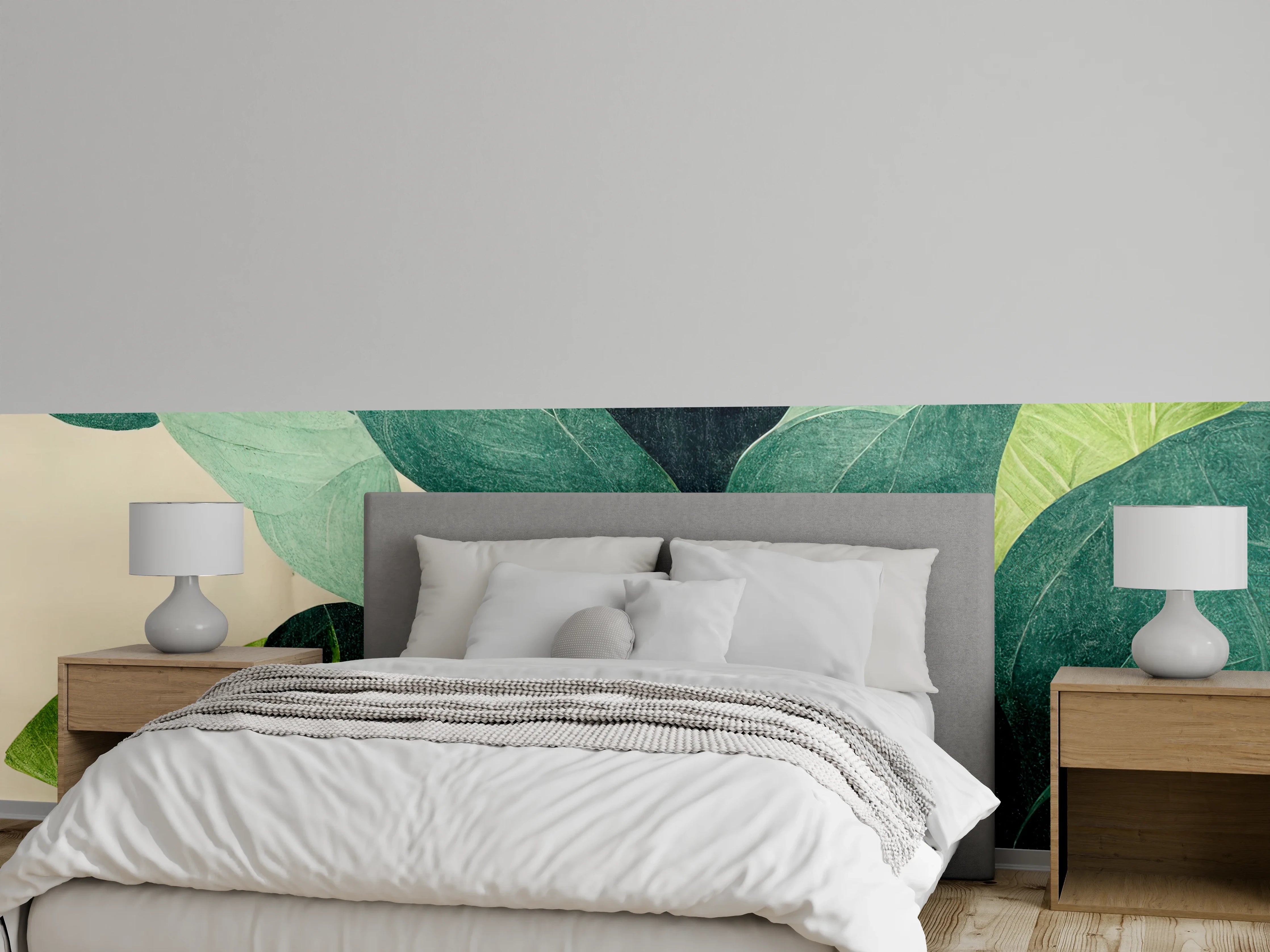 Wandverkleidung Schlafzimmer - Trendige grüne Blätter Wandgestaltung