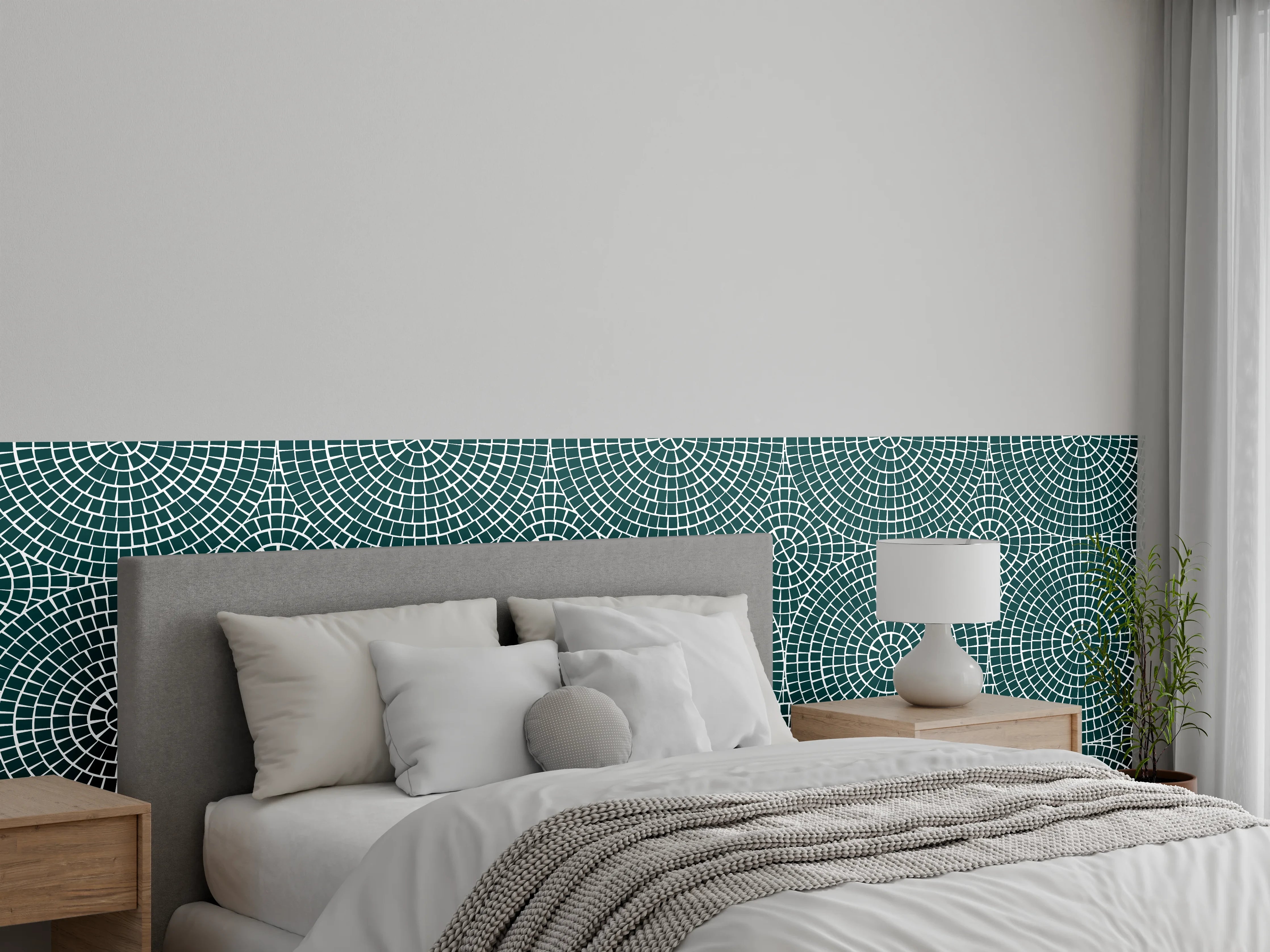 Wandverkleidung Schlafzimmer - Trendiges Kreismuster in Türkis-Optik