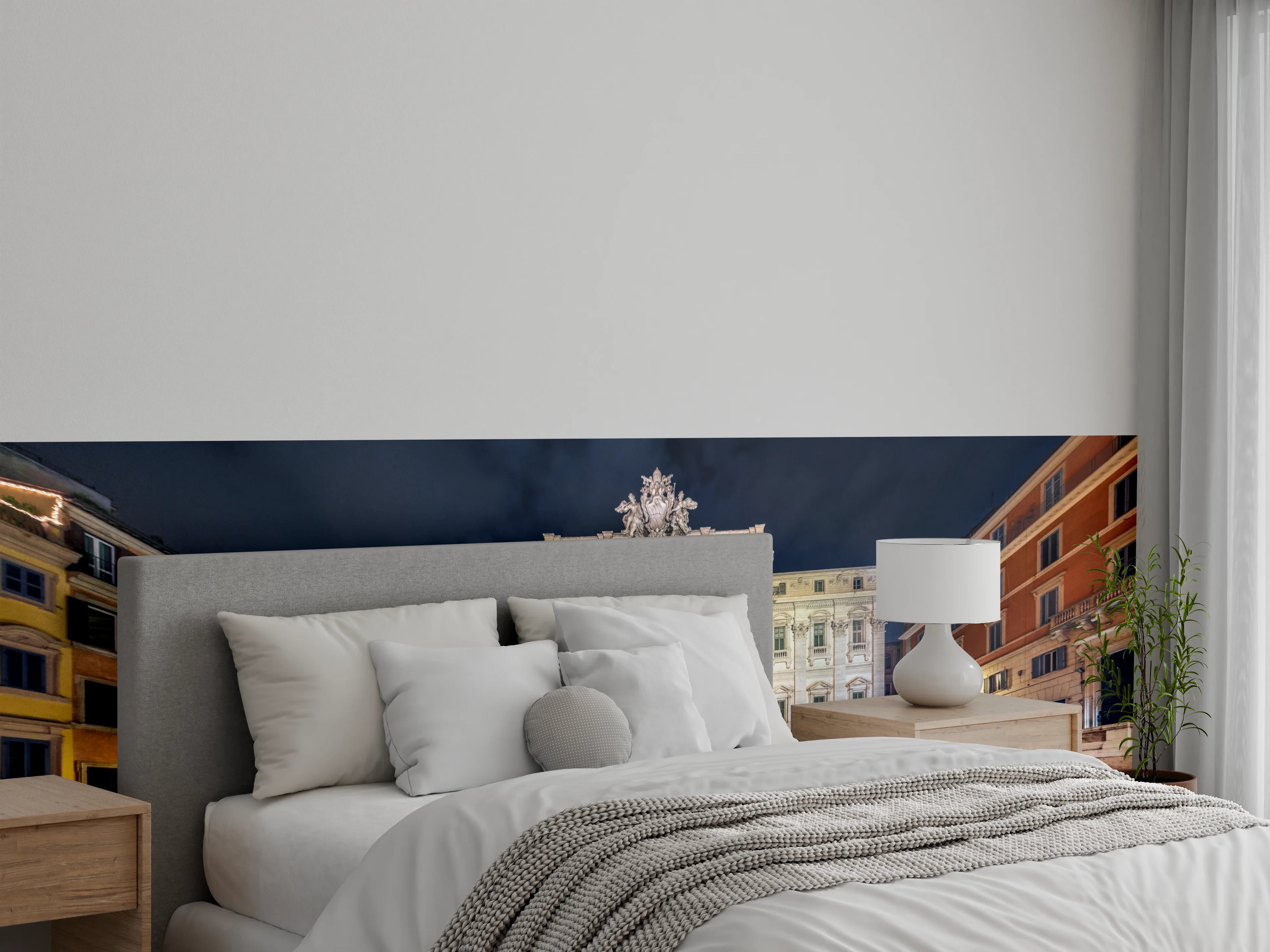 Wandverkleidung Schlafzimmer - Trevi-Brunnen Nacht Türkis-Beige