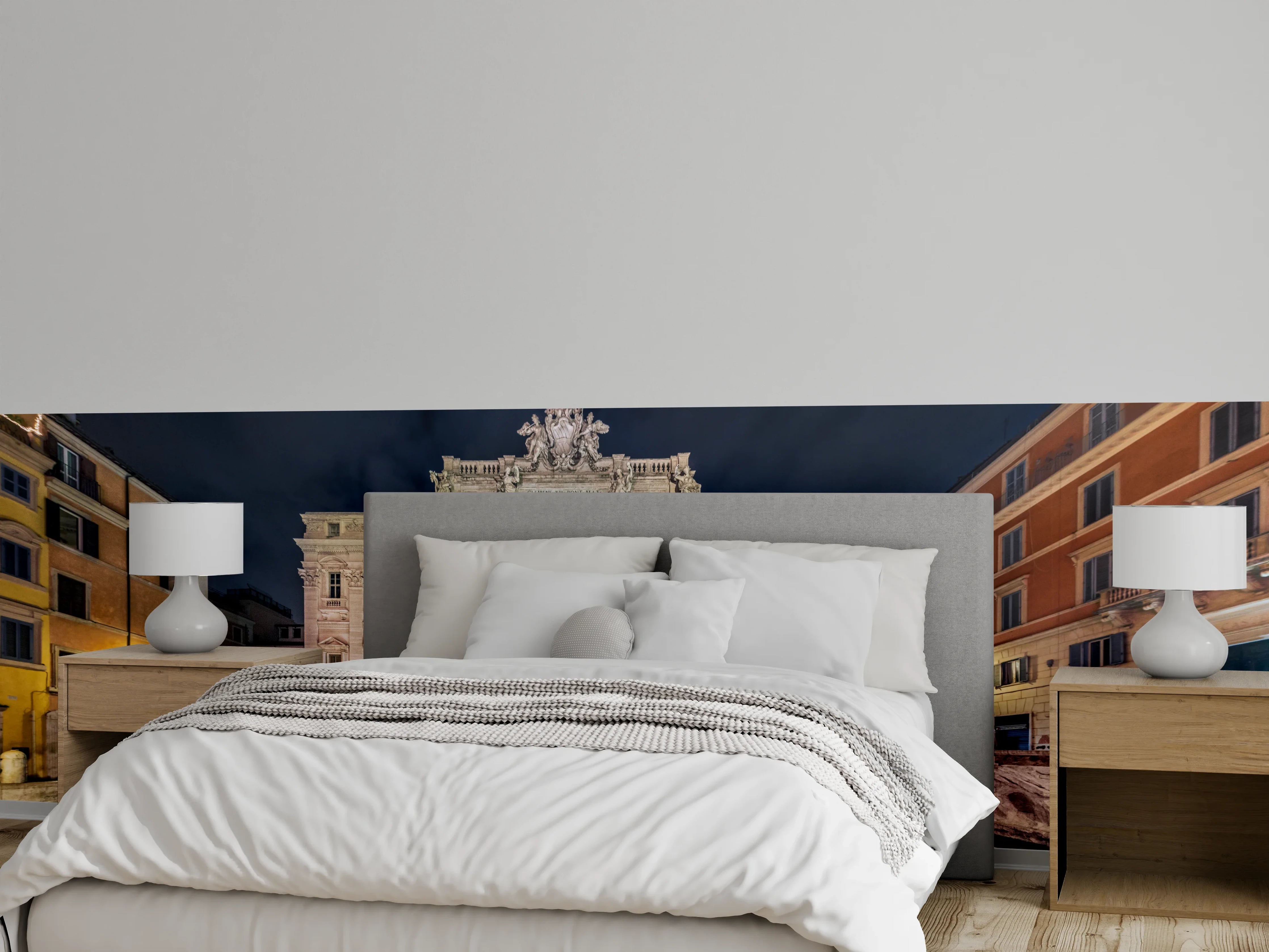 Wandverkleidung Schlafzimmer - Trevi-Brunnen Nacht Türkis-Beige