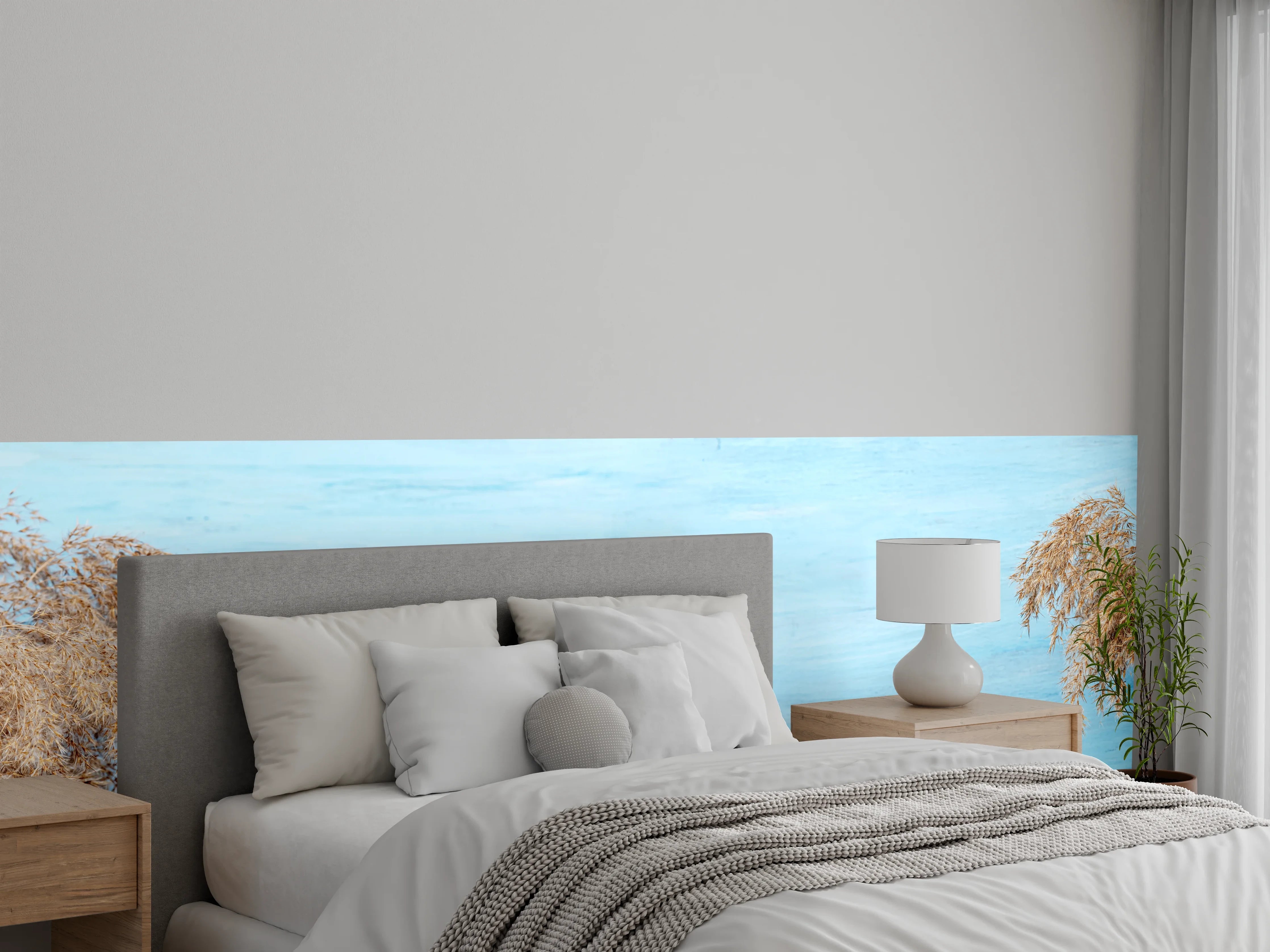 Wandverkleidung Schlafzimmer - Trockene Pflanzen über dem Meer