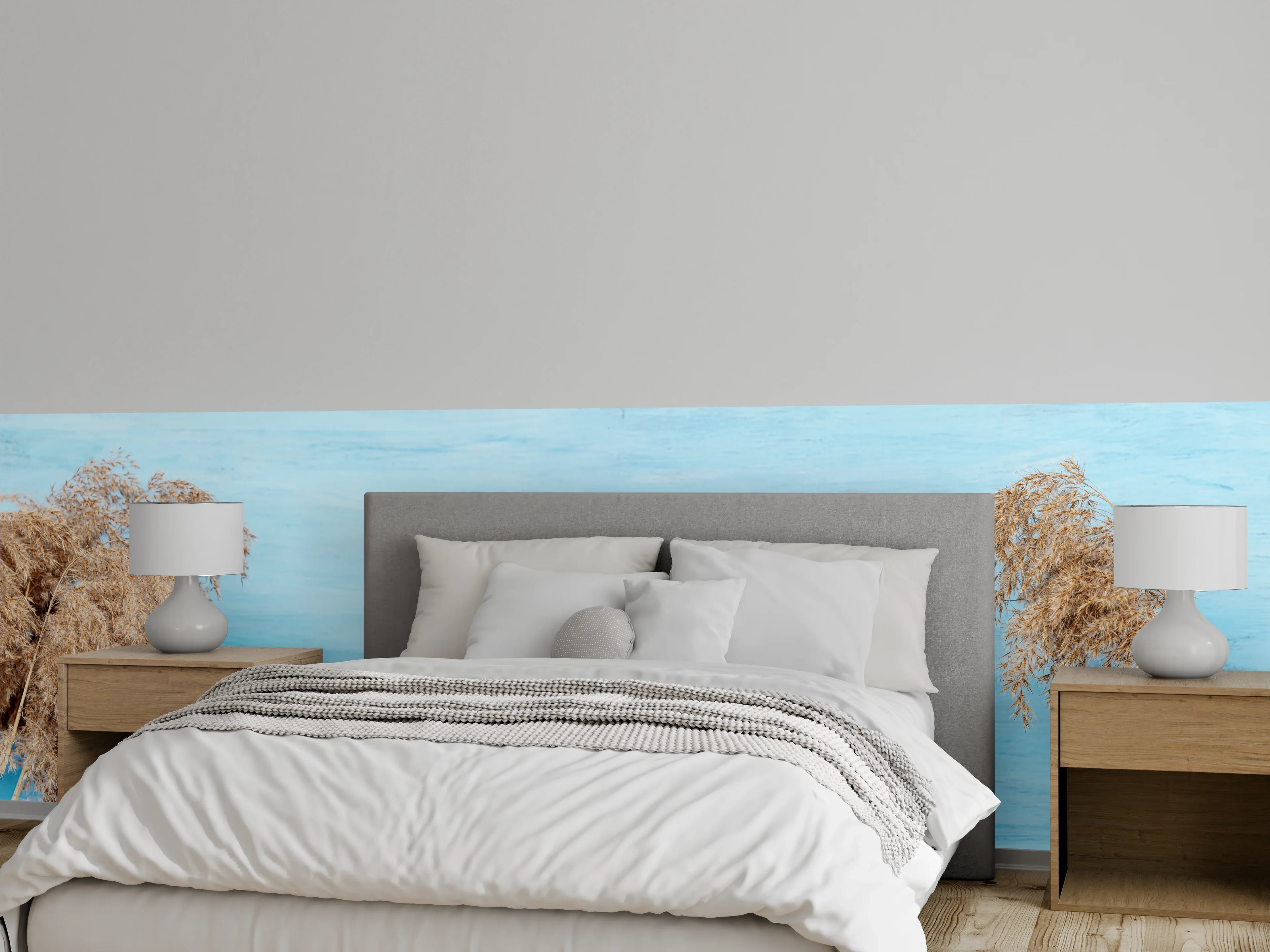 Wandverkleidung Schlafzimmer - Trockene Pflanzen über dem Meer