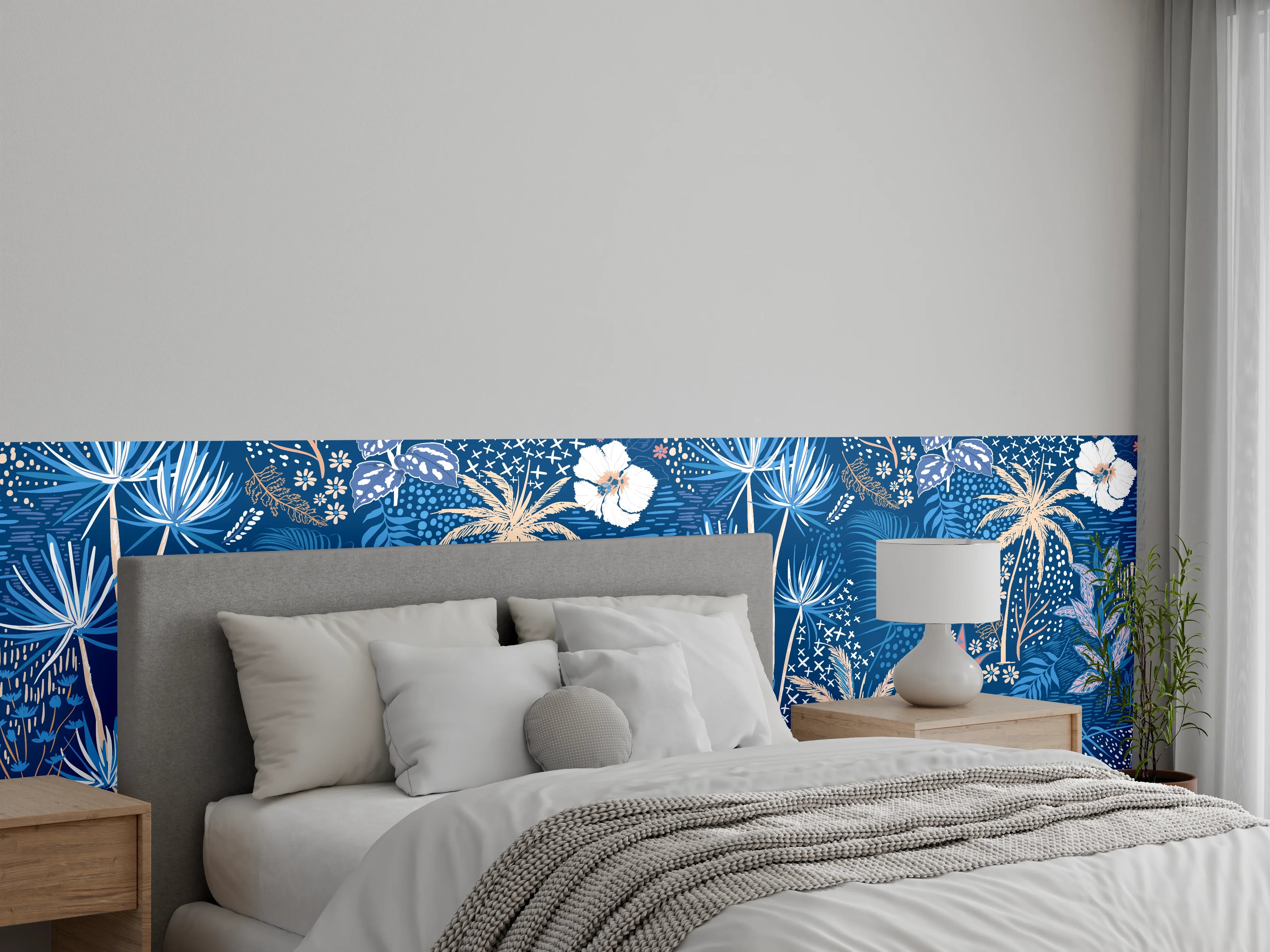 Wandverkleidung Schlafzimmer - Tropische Azurblätter