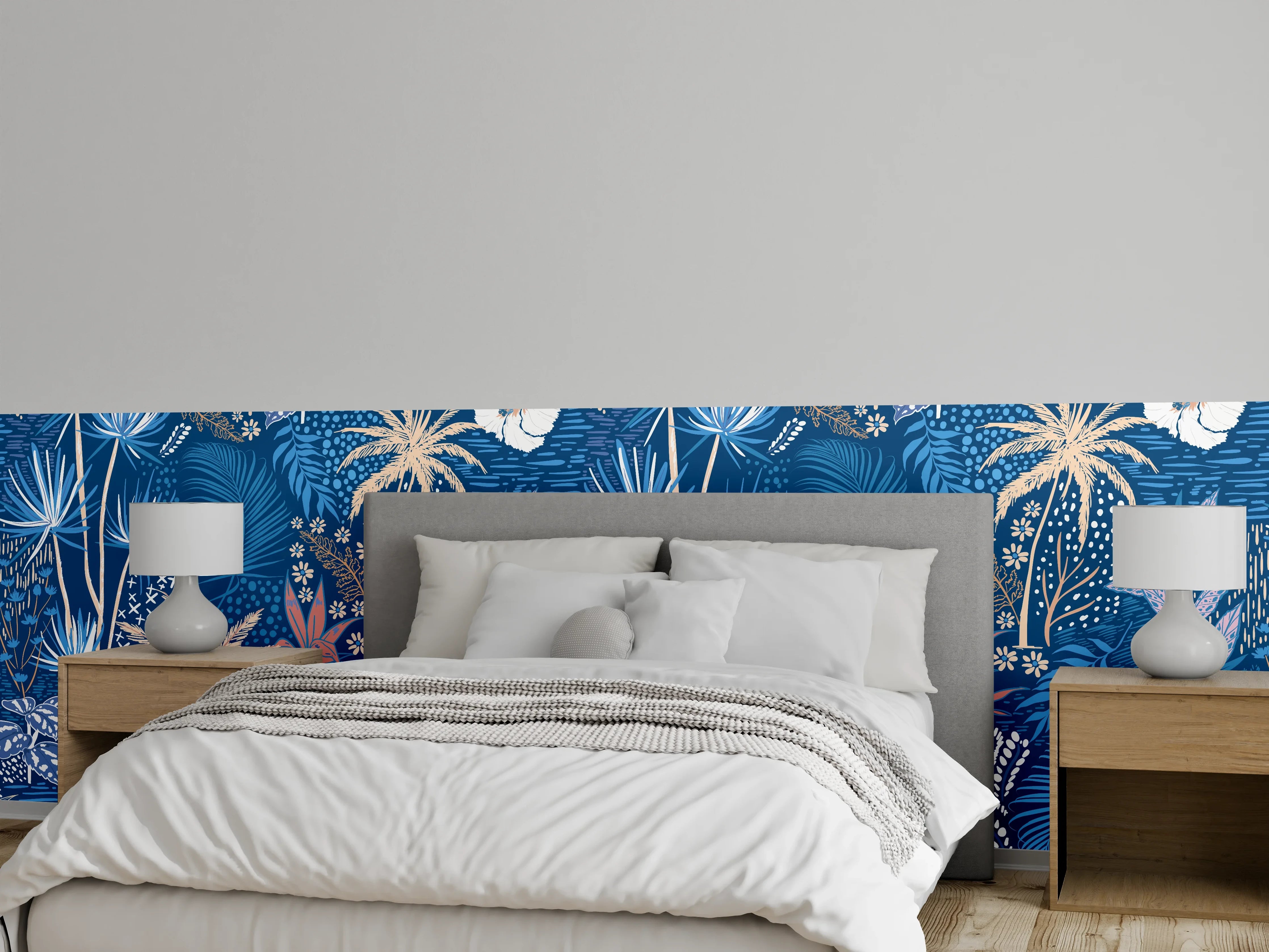 Wandverkleidung Schlafzimmer - Tropische Azurblätter