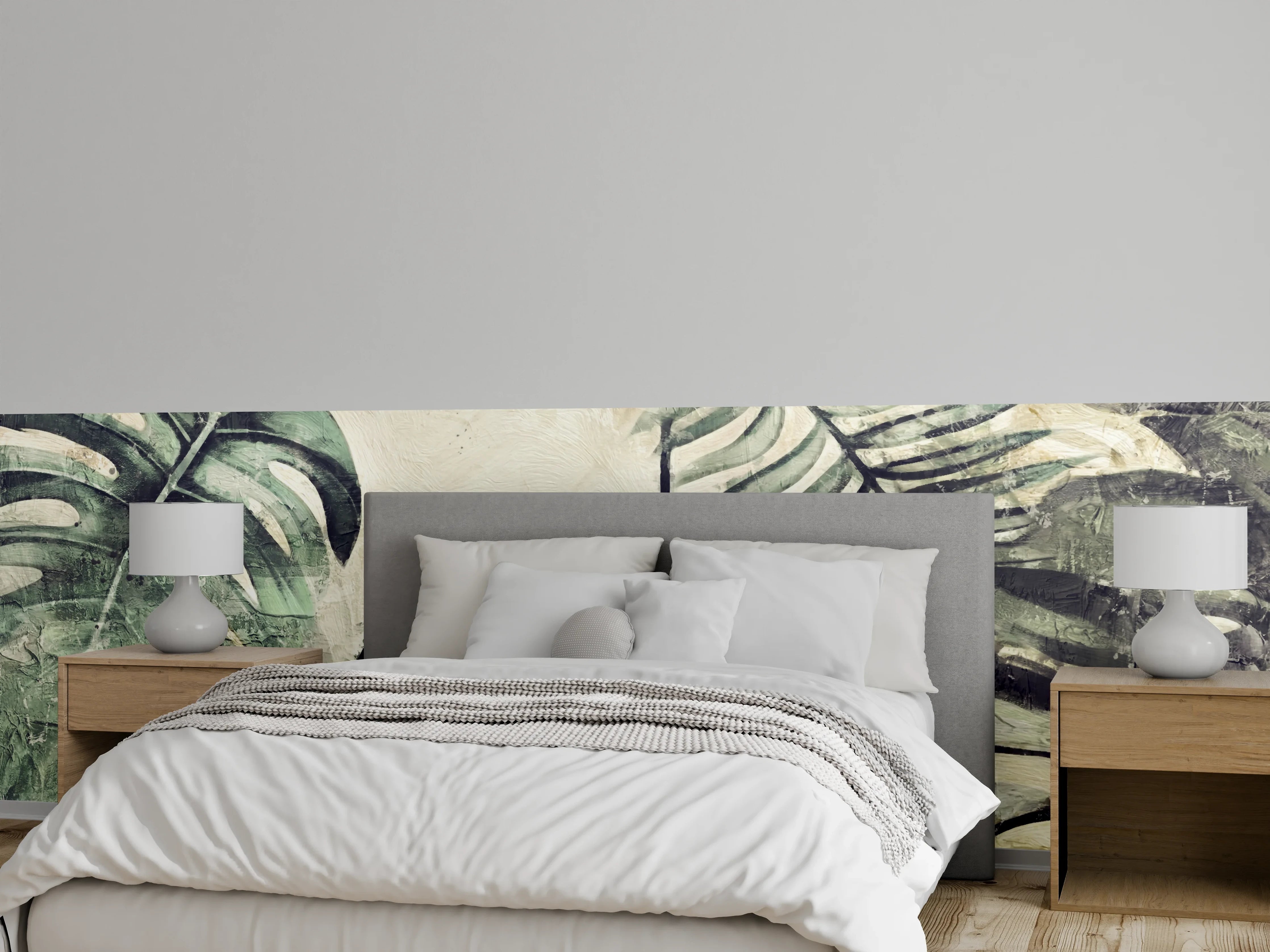 Wandverkleidung Schlafzimmer - Tropische Blätter Aquarell Naturgrün