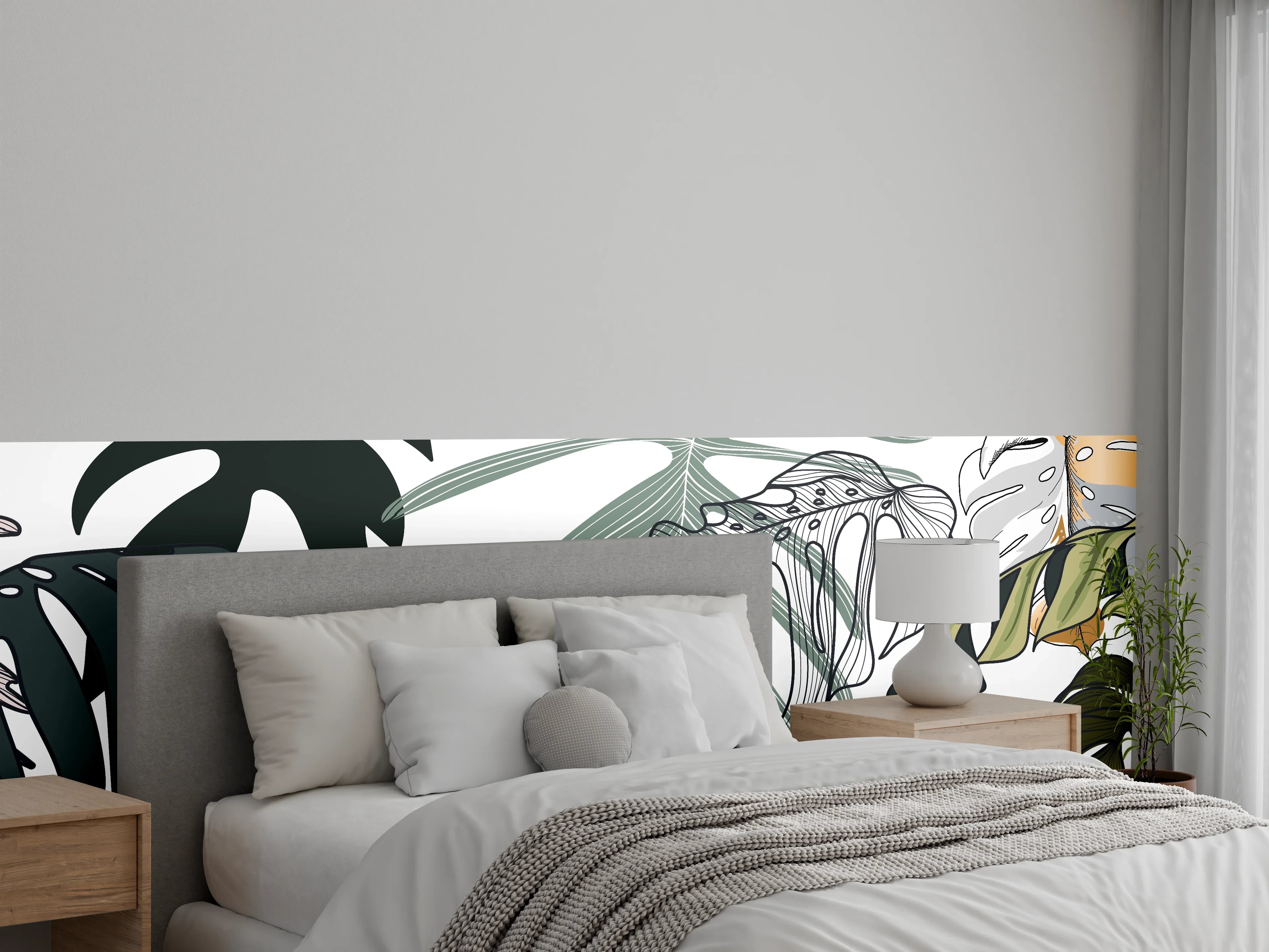 Wandverkleidung Schlafzimmer - Tropische Blätter