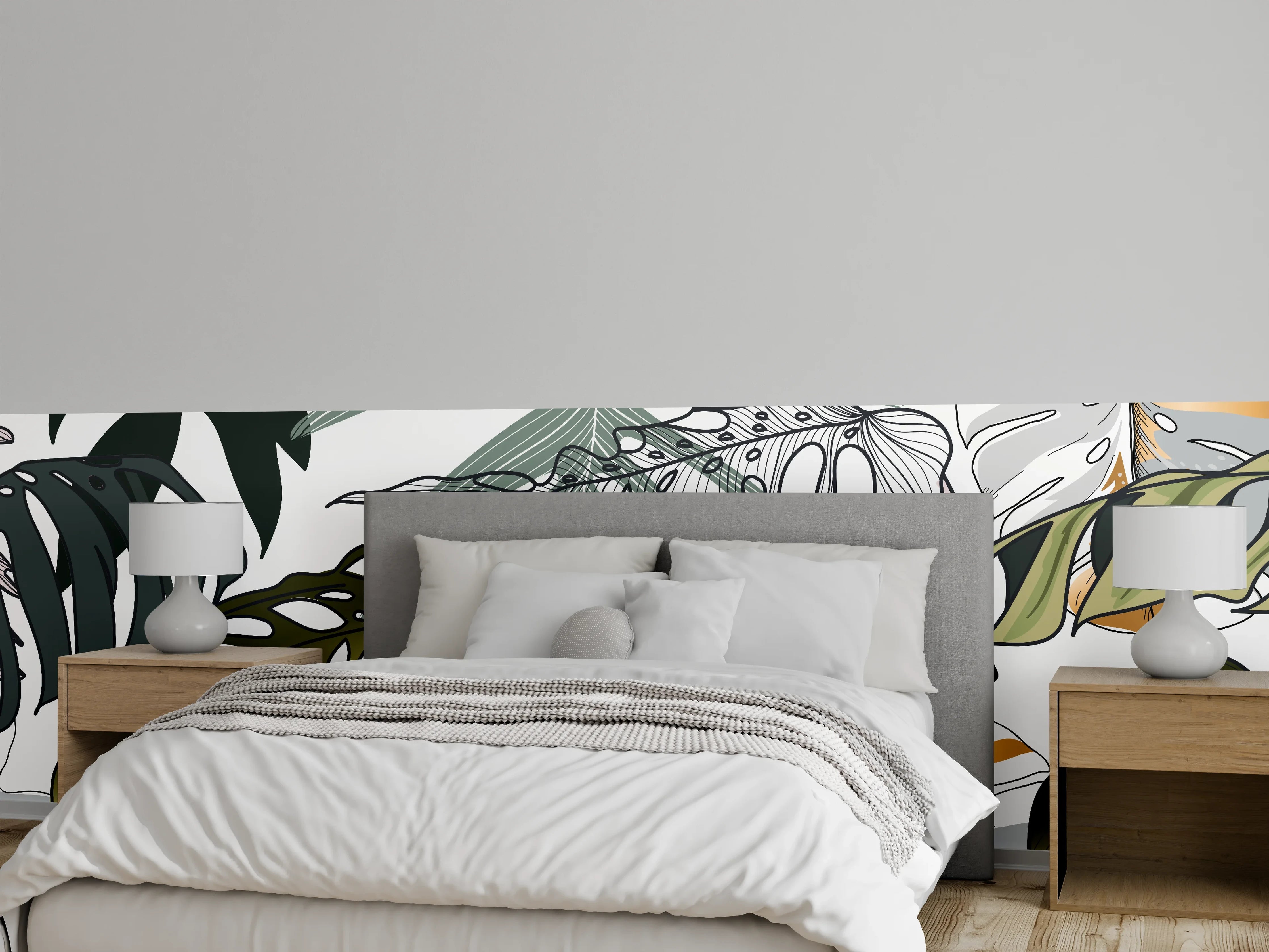 Wandverkleidung Schlafzimmer - Tropische Blätter