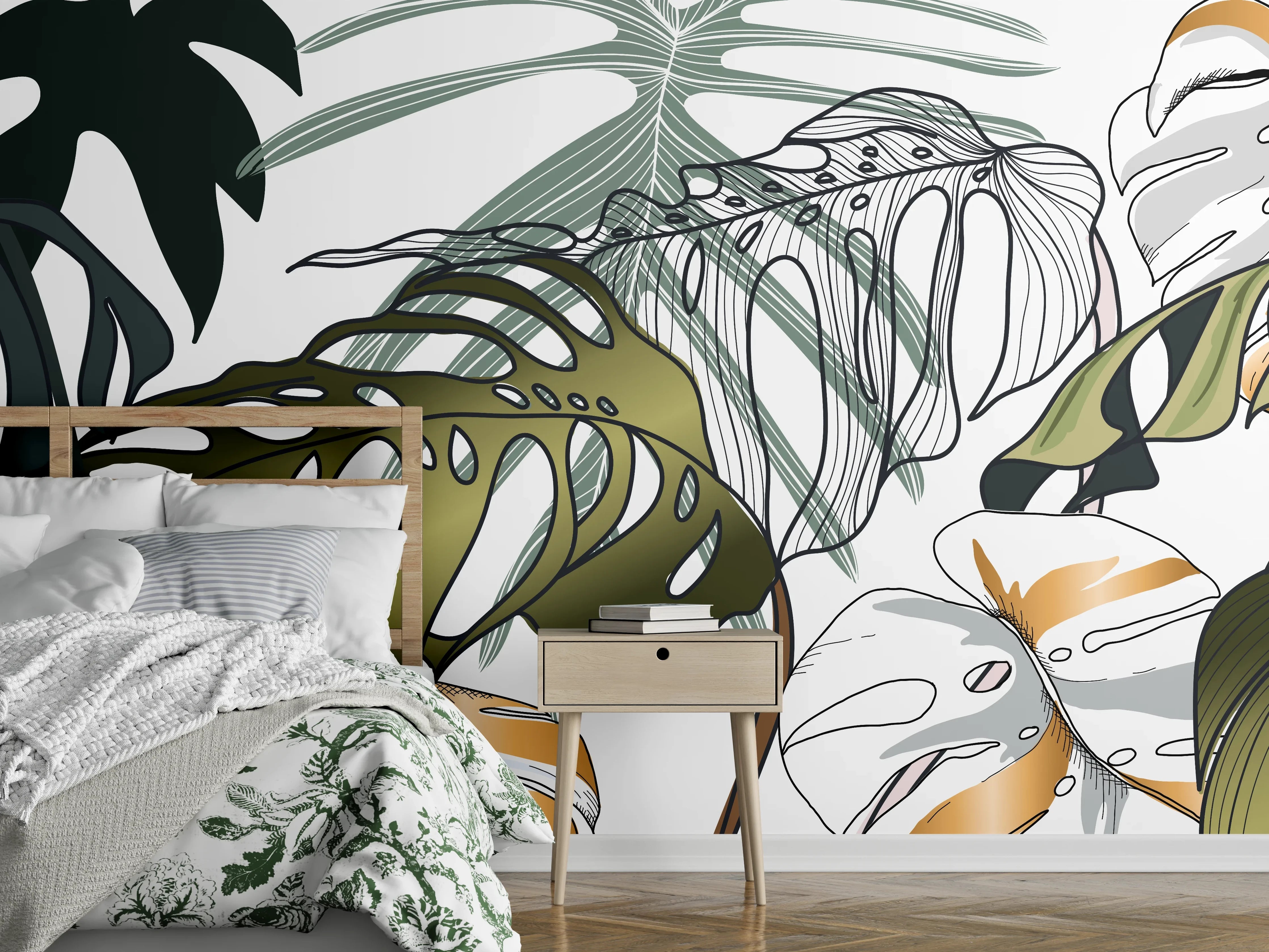 Wandverkleidung Schlafzimmer - Tropische Blätter