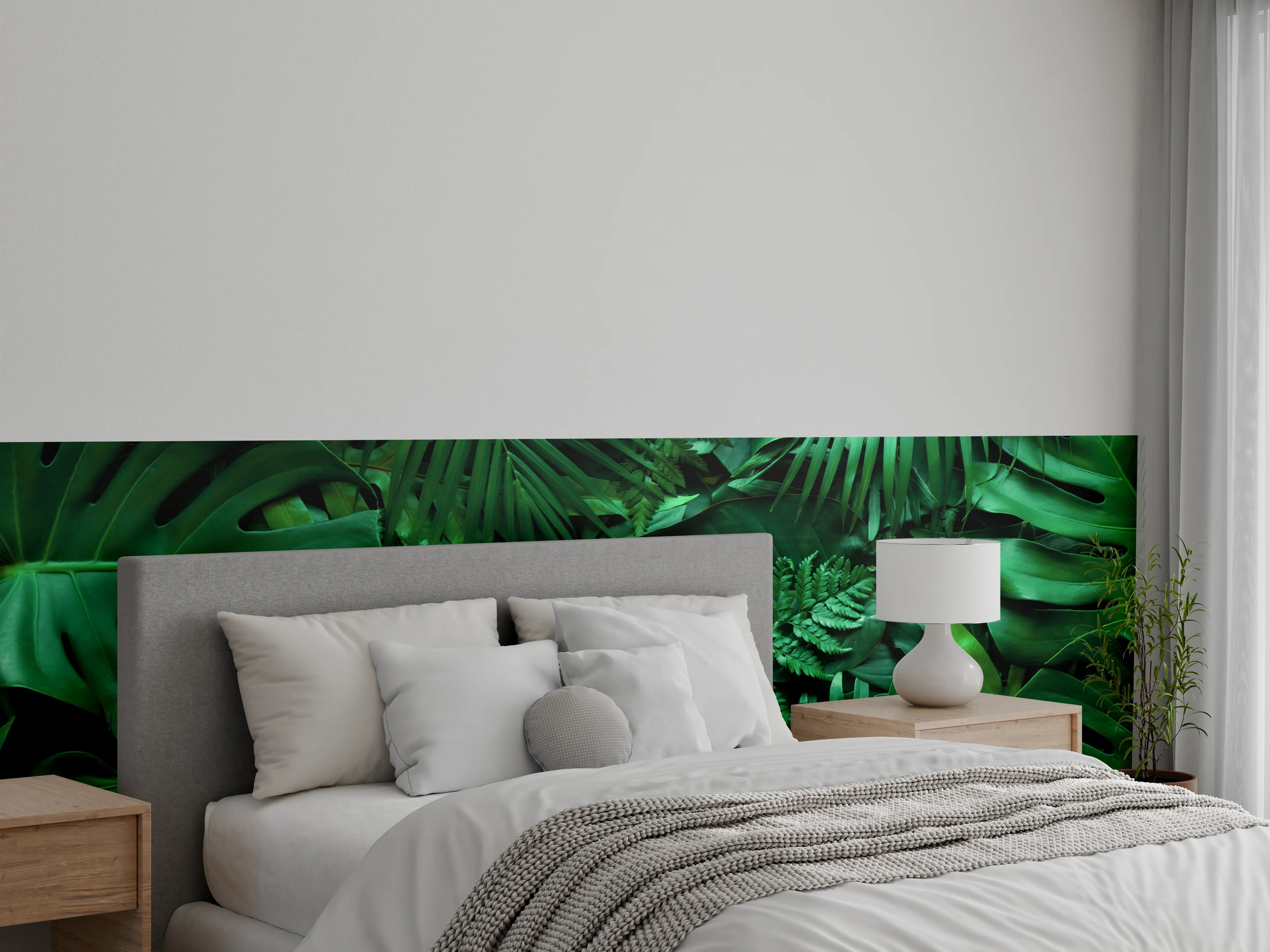 Wandverkleidung Schlafzimmer - Tropische Blätterpracht als Wanddekor