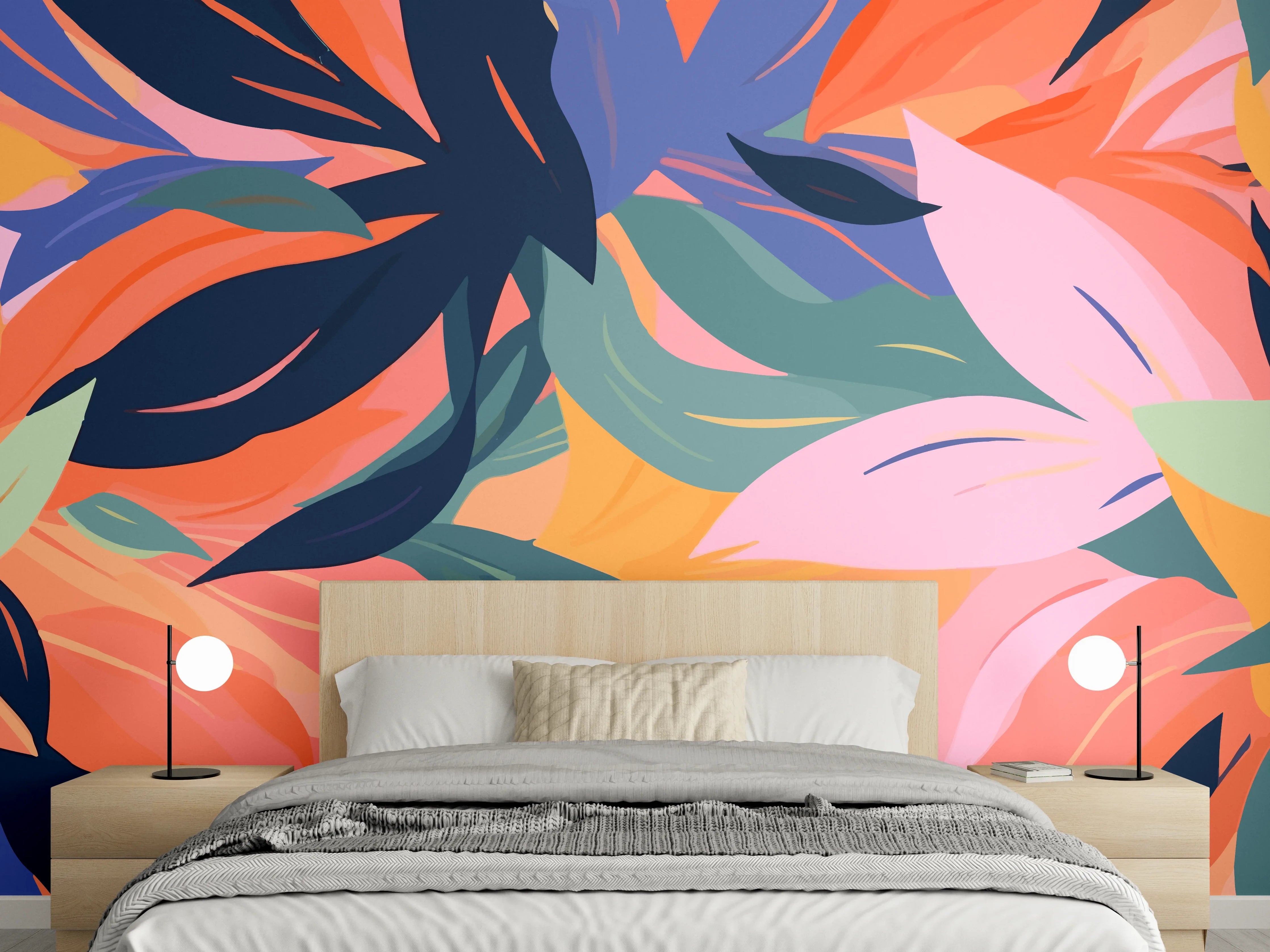 Wandverkleidung Schlafzimmer - Tropische Blütenblätter Bunt