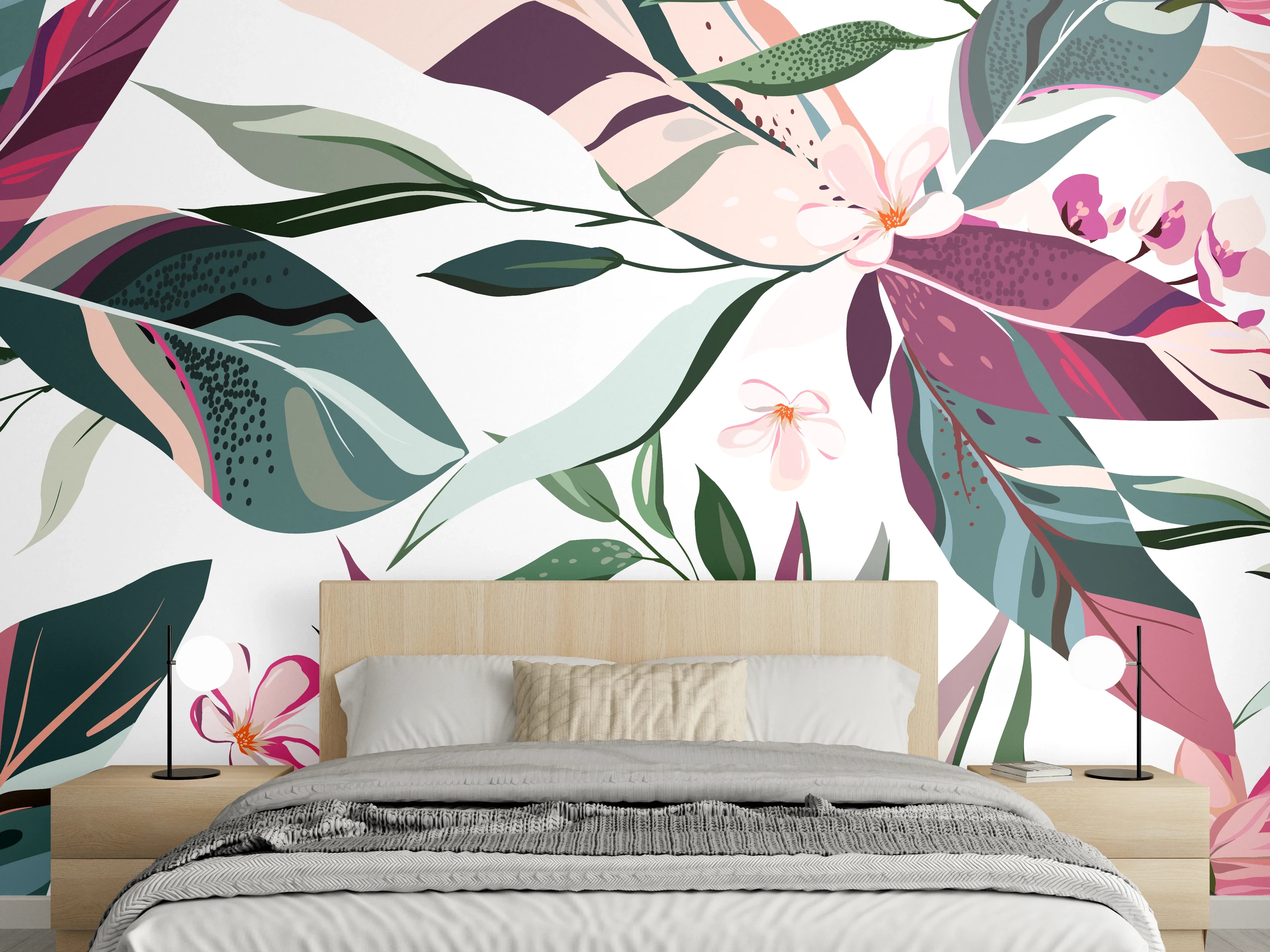 Wandverkleidung Schlafzimmer - Tropische Blumenkunst