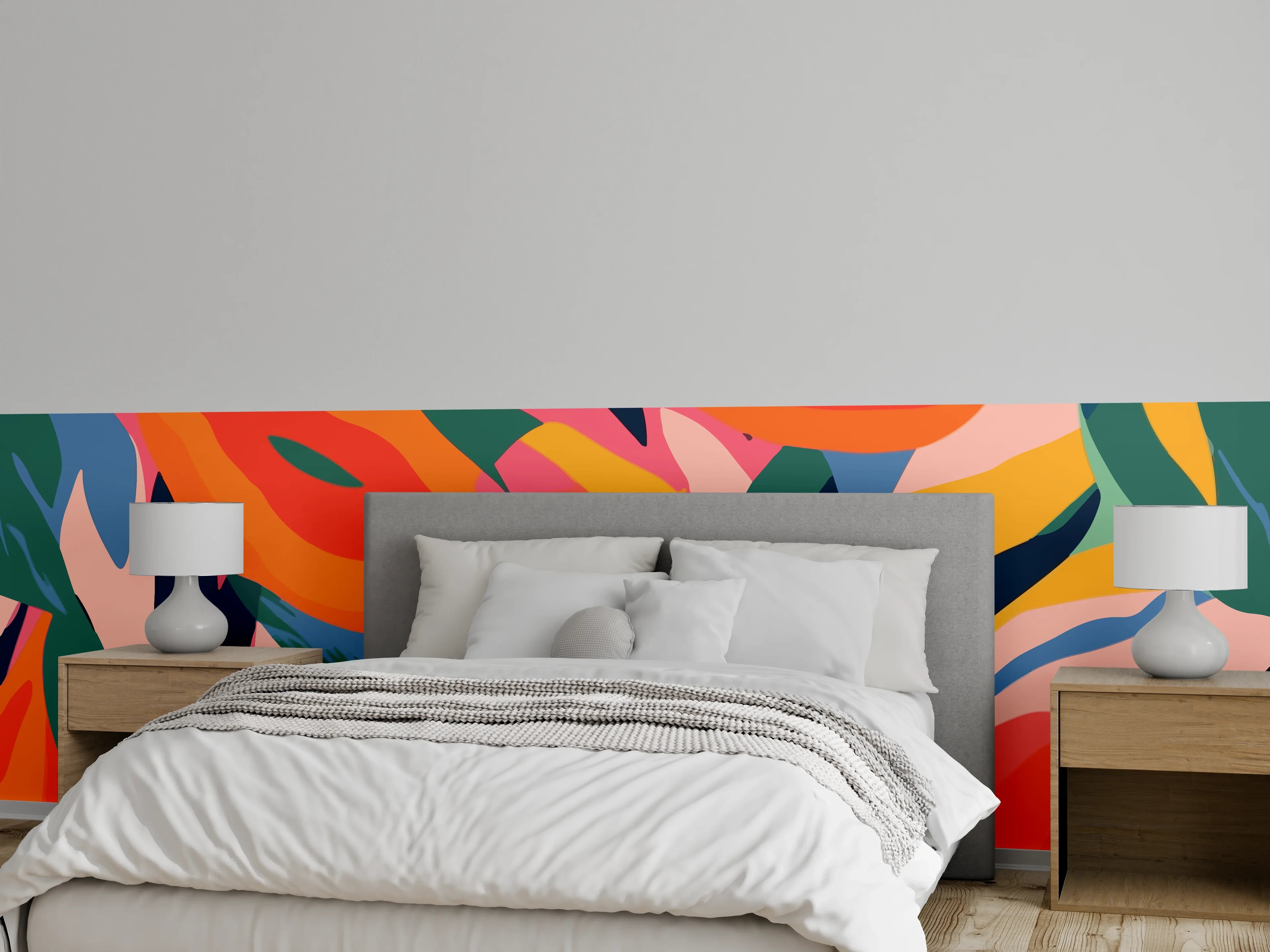 Wandverkleidung Schlafzimmer - Tropische Bunte Blumenillustration