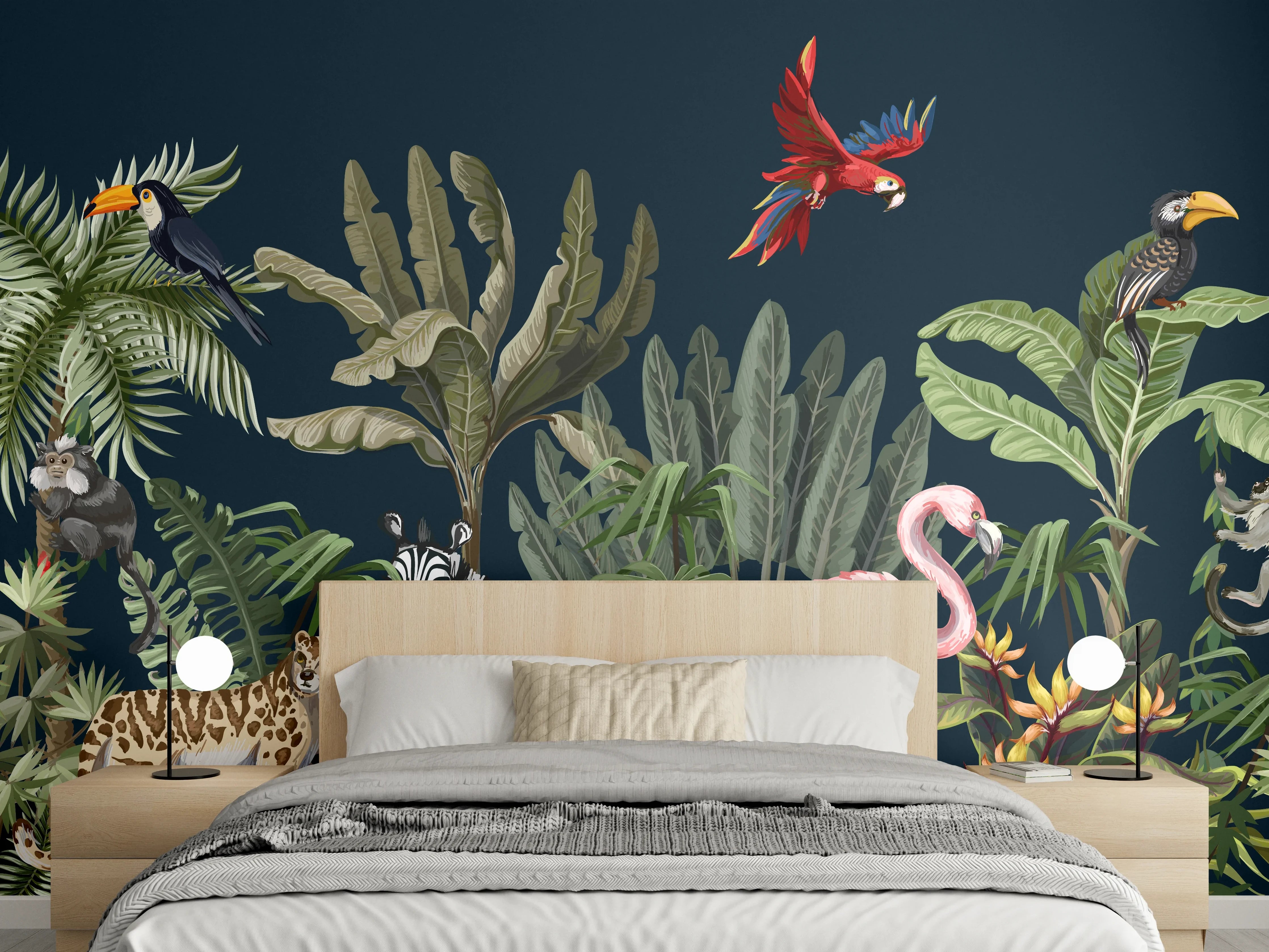 Wandverkleidung Schlafzimmer - Tropische Dschungel Tiermotive
