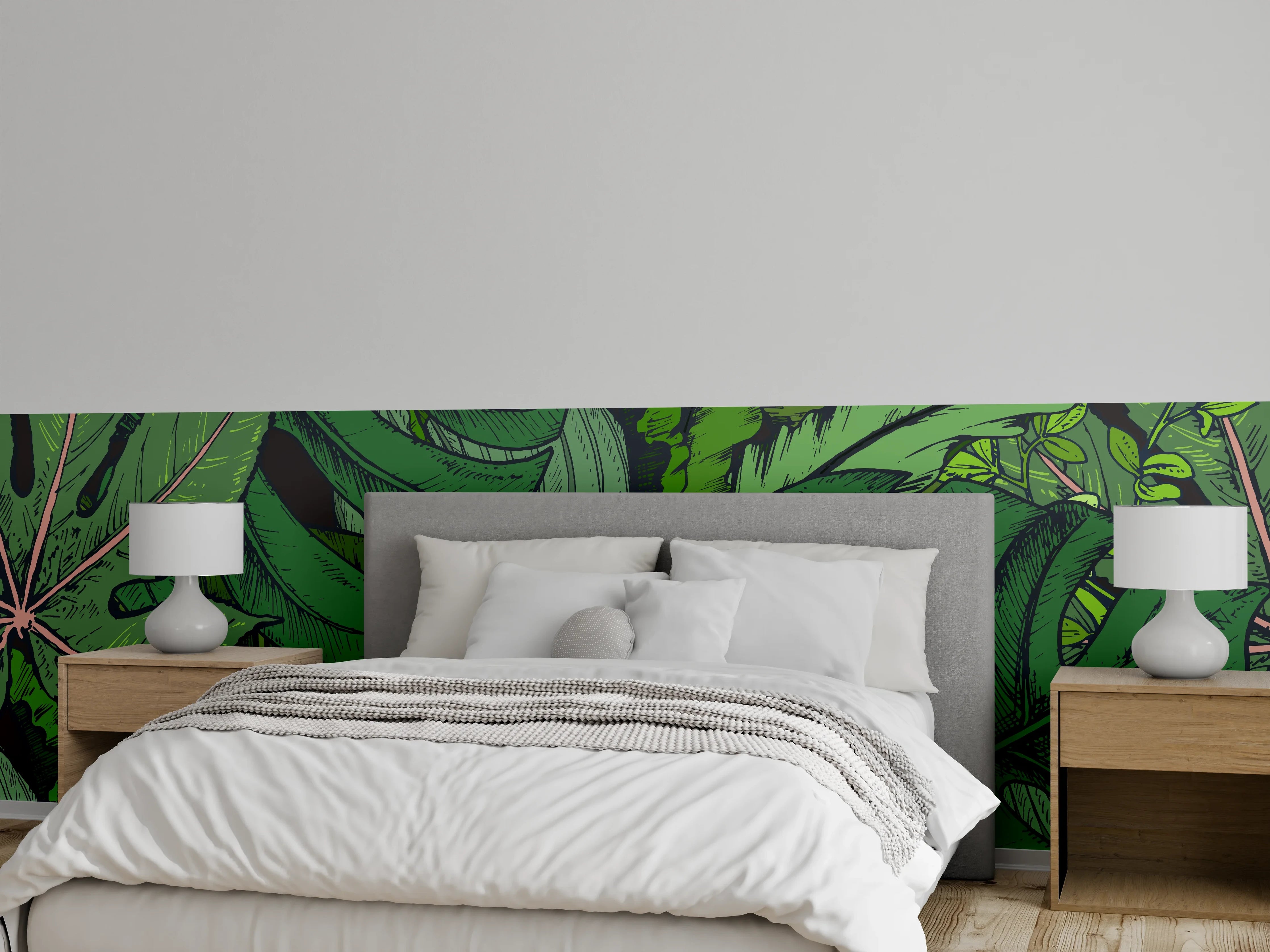 Wandverkleidung Schlafzimmer - Tropische Monstera-Blätter Grün