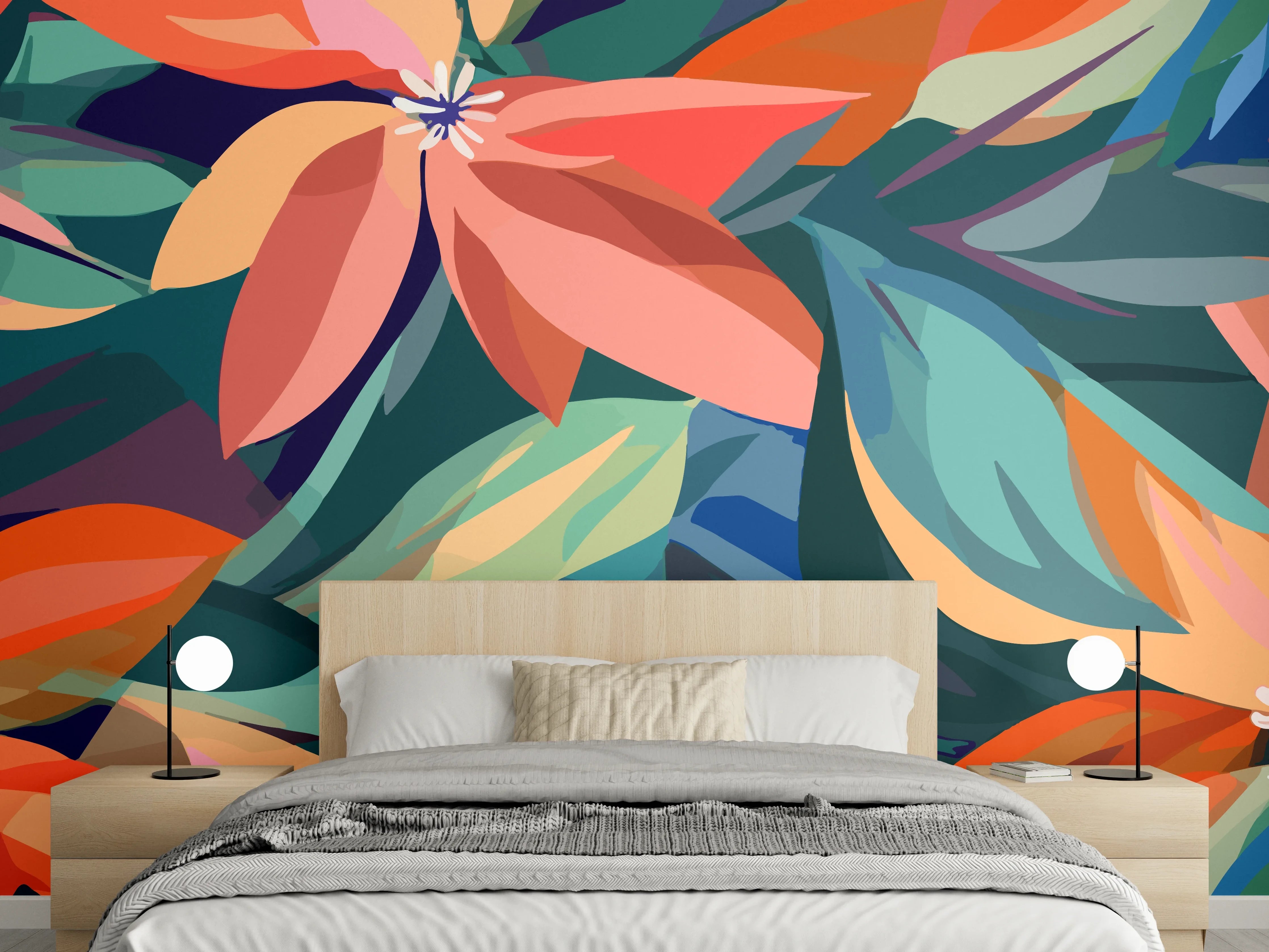 Wandverkleidung Schlafzimmer - Tropische Petals Koralle-Grün