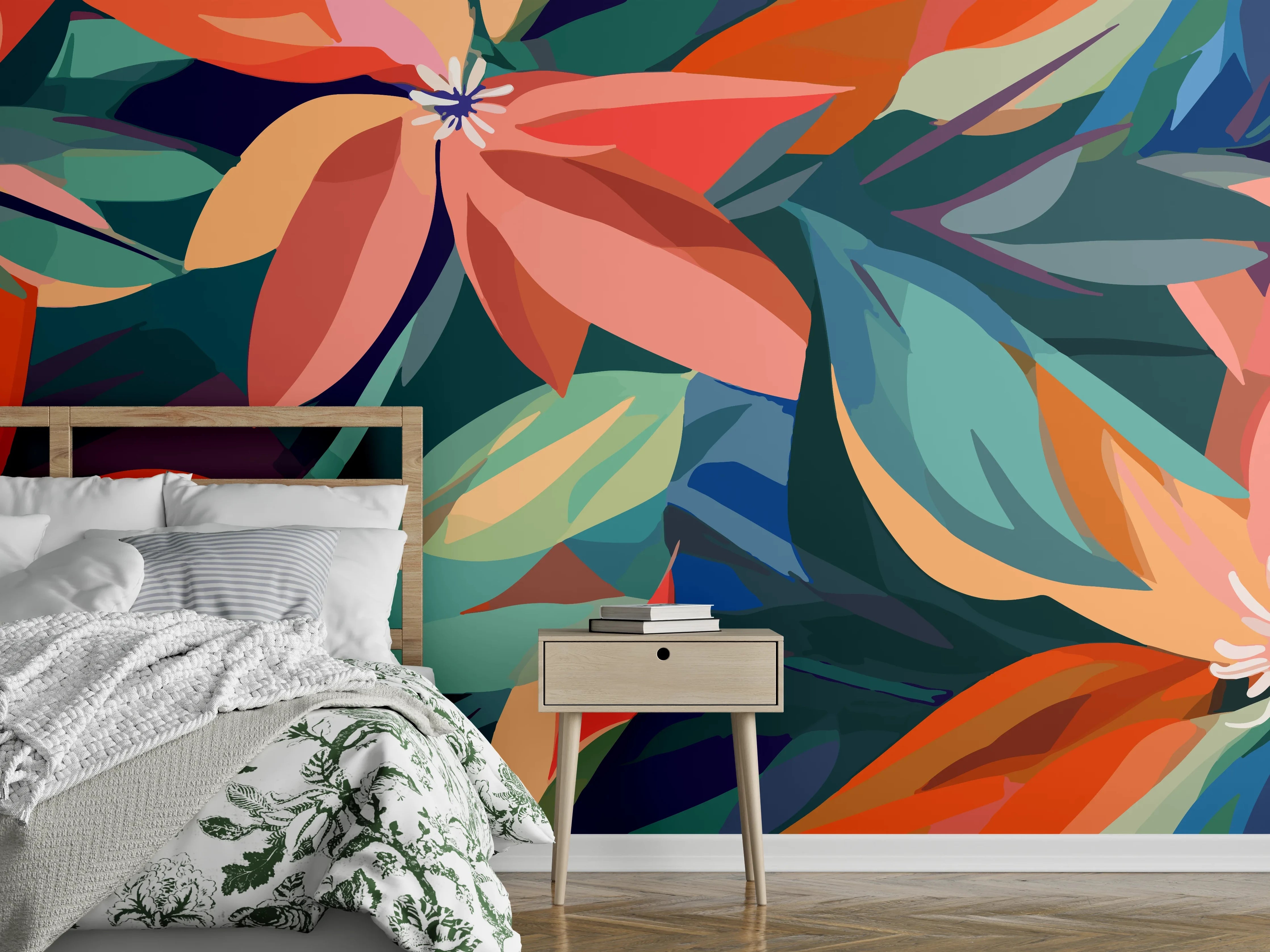 Wandverkleidung Schlafzimmer - Tropische Petals Koralle-Grün
