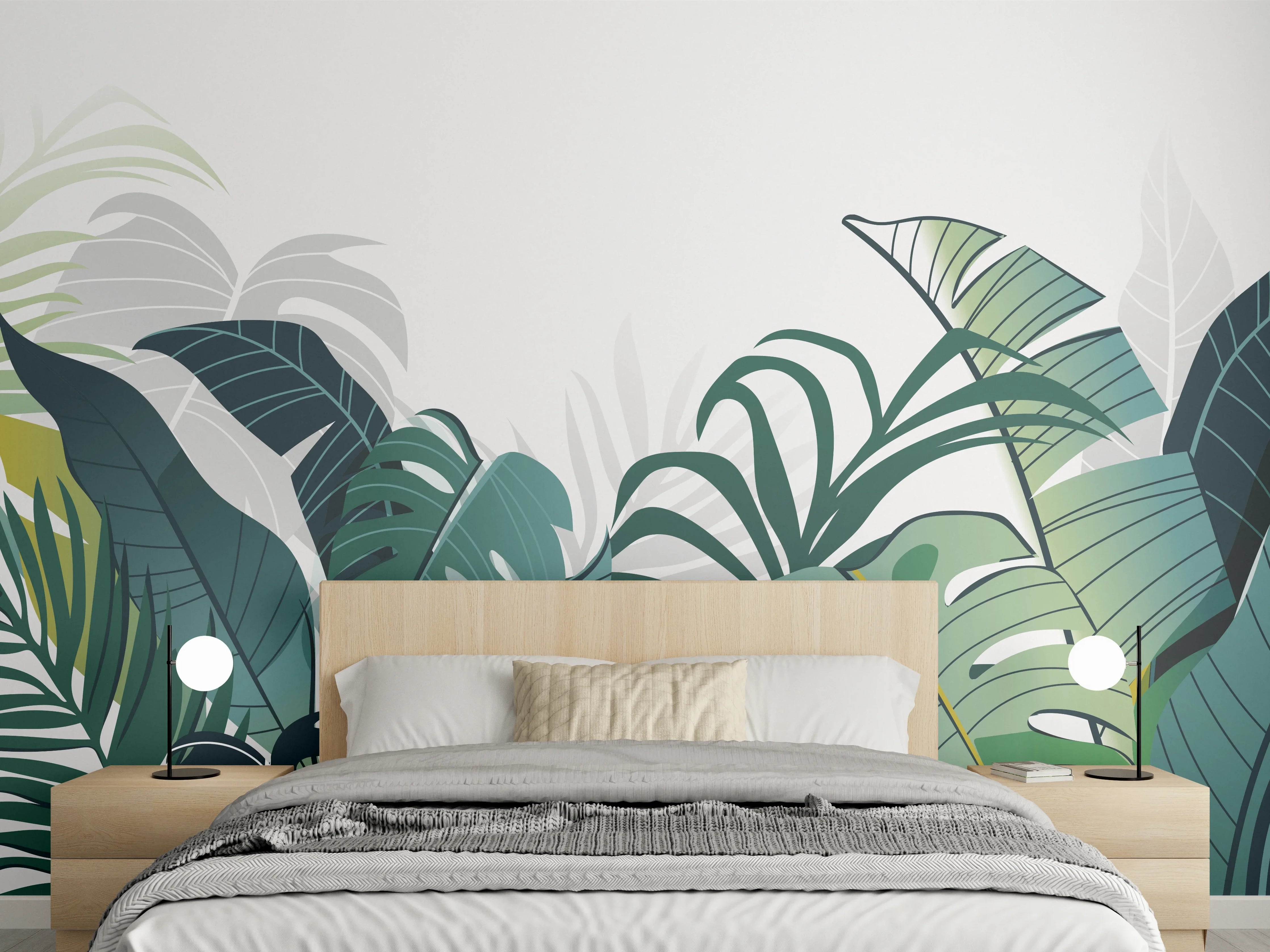 Wandverkleidung Schlafzimmer - Tropische Pflanzen Illustration