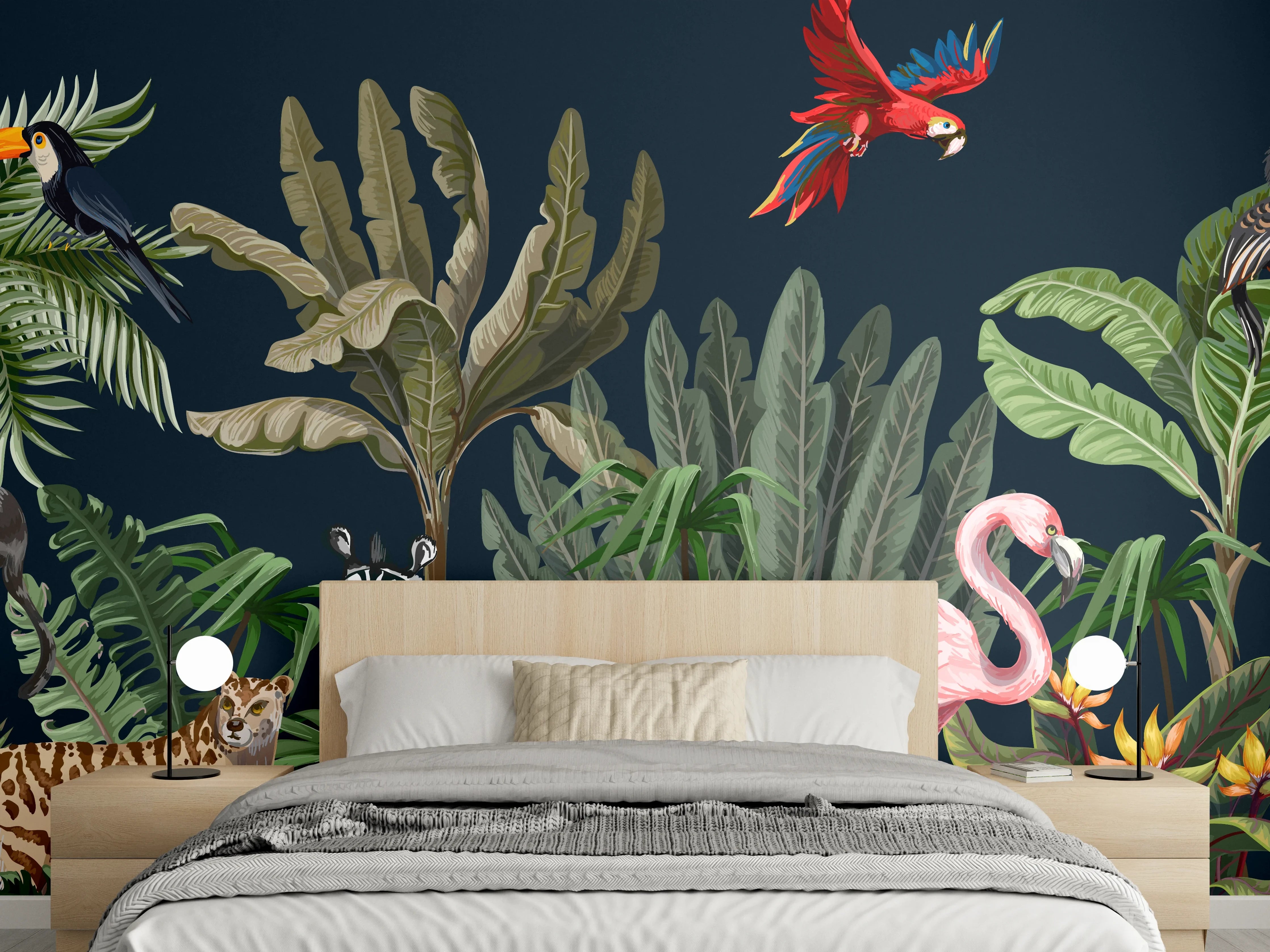 Wandverkleidung Schlafzimmer - Tropische Pflanzen & Tiere
