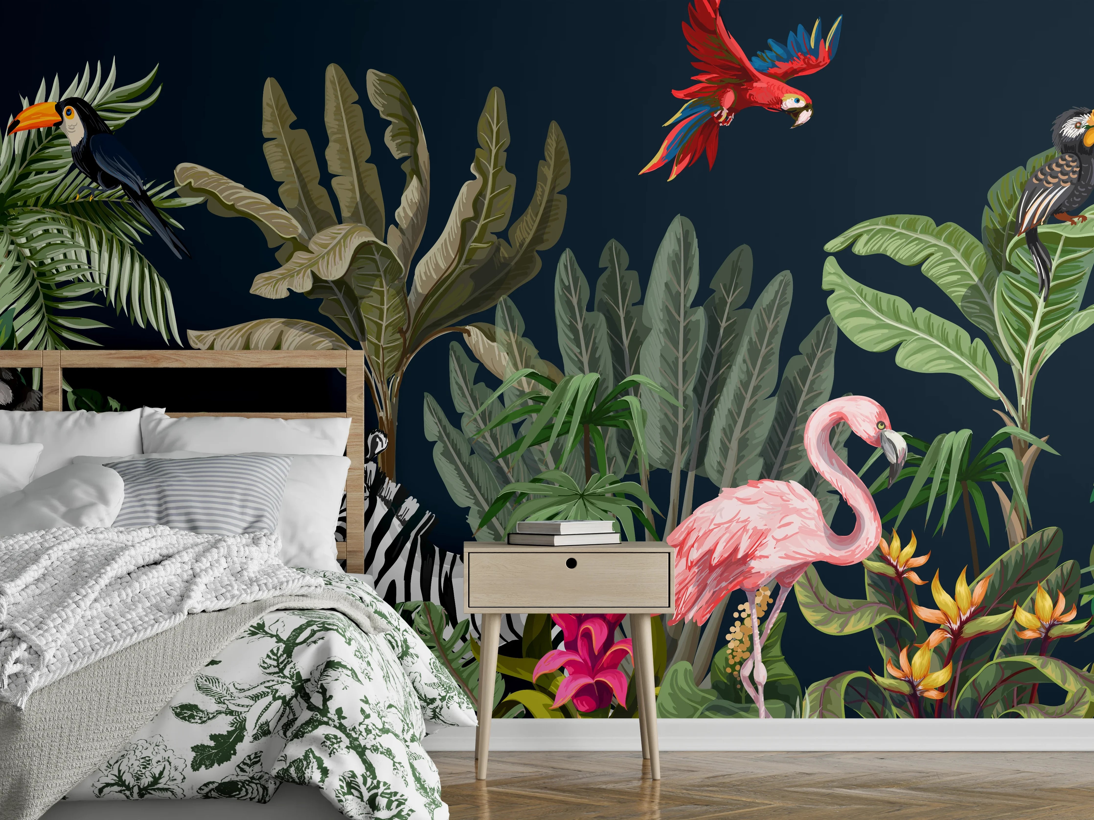 Wandverkleidung Schlafzimmer - Tropische Pflanzen & Tiere