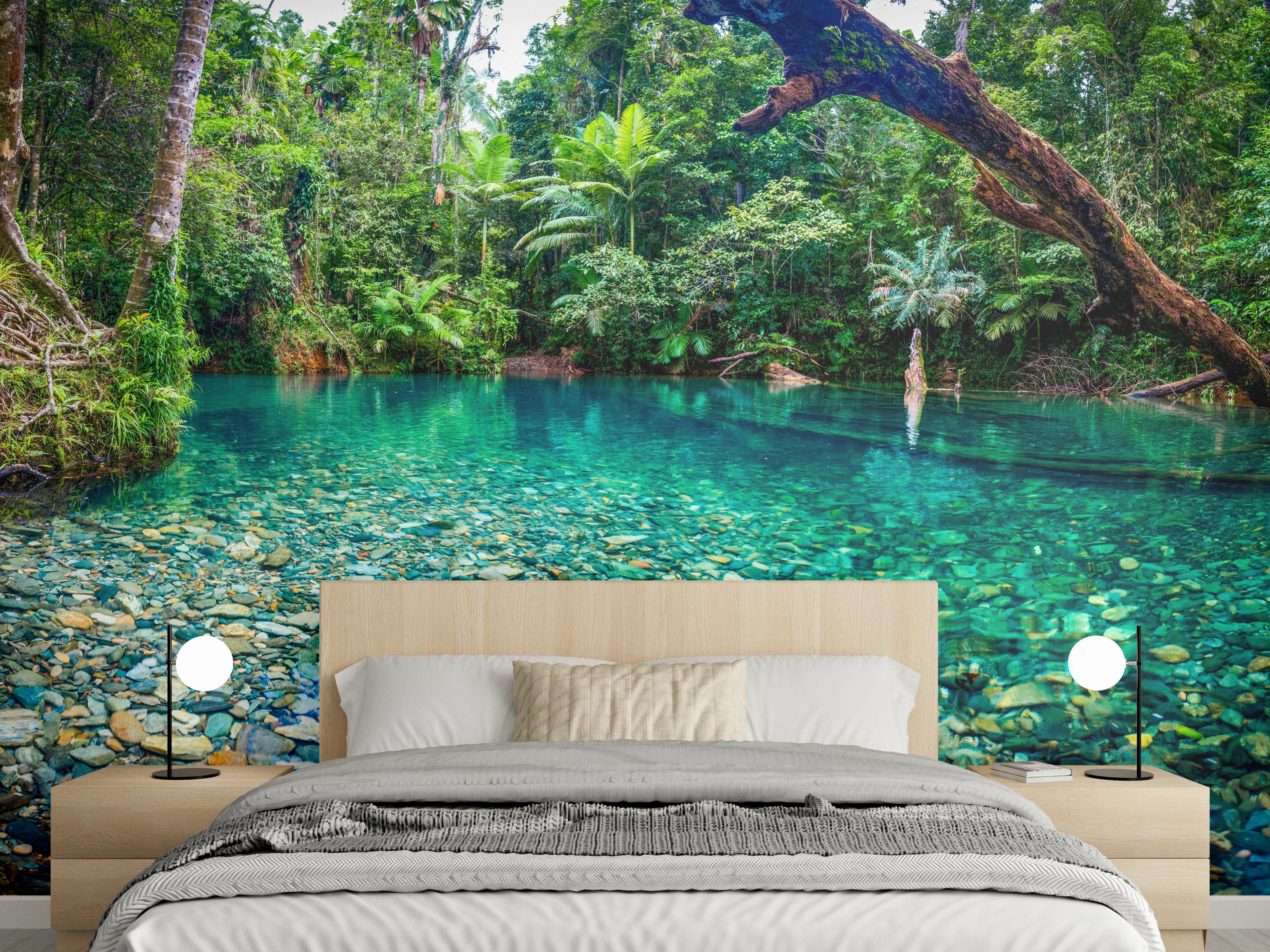 Wandverkleidung Schlafzimmer - Tropischer Bach mit klarem Wasser