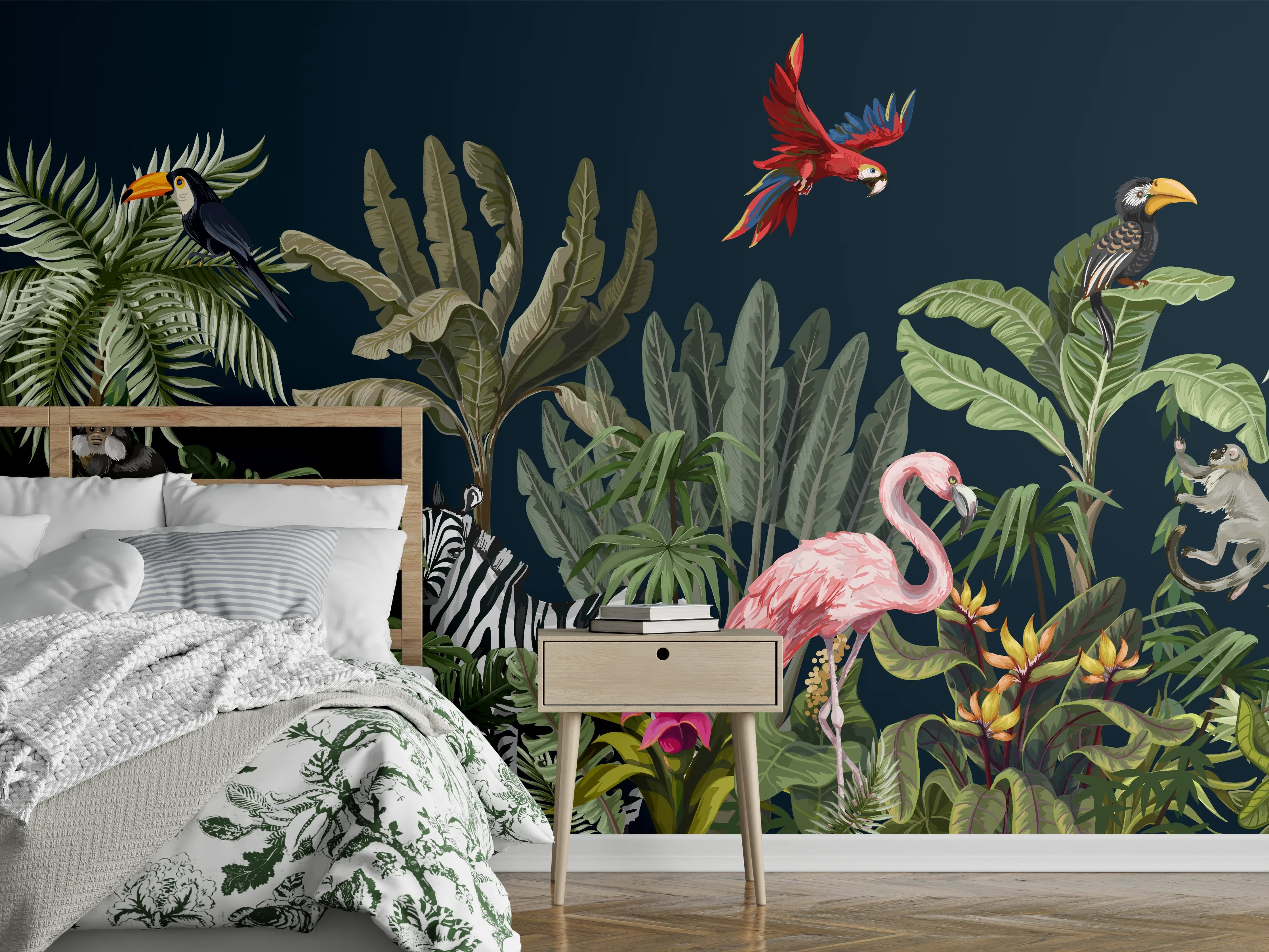 Wandverkleidung Schlafzimmer - Tropischer Dschungel Print
