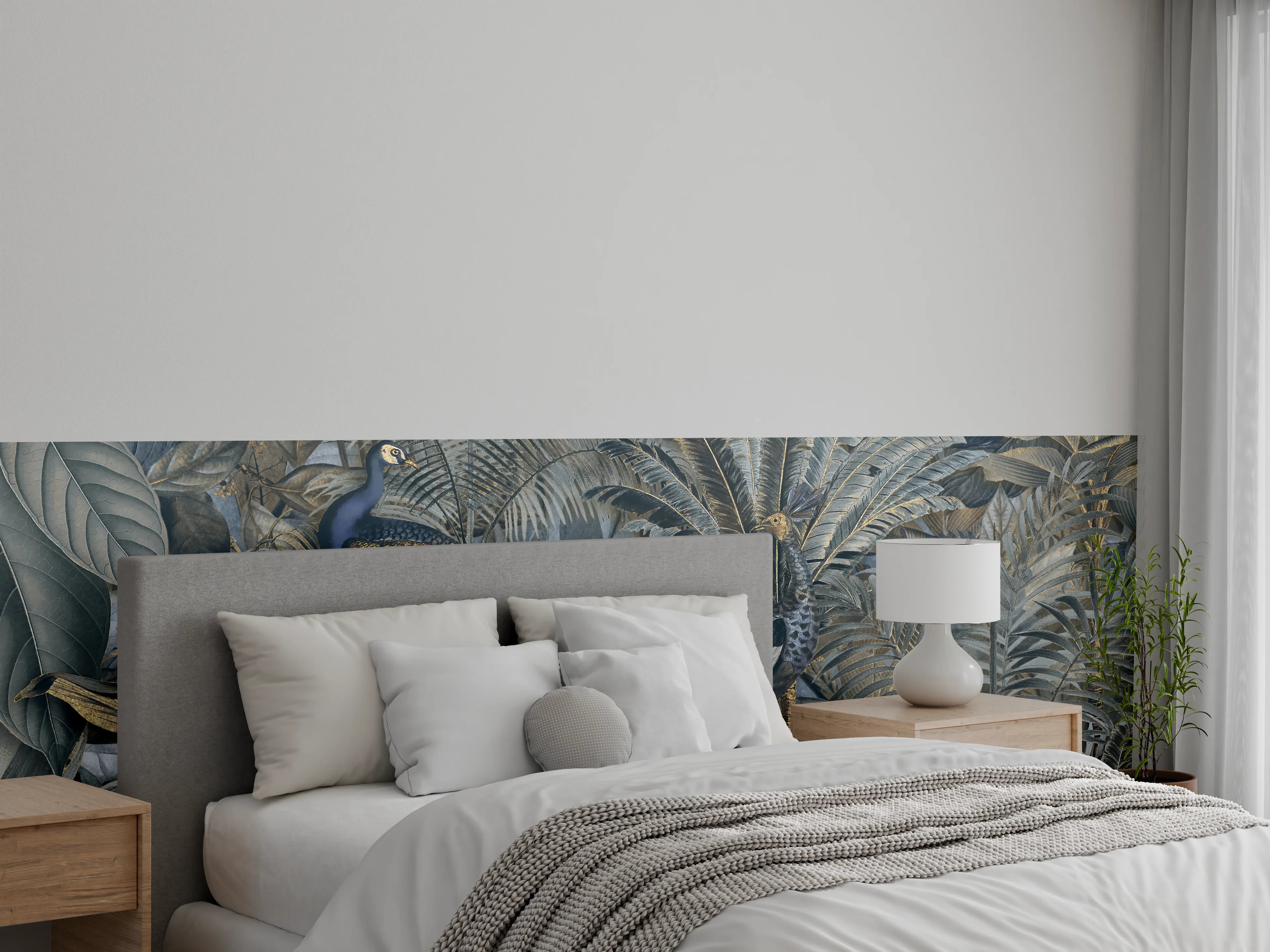 Wandverkleidung Schlafzimmer - Tropischer Garten - Pfau