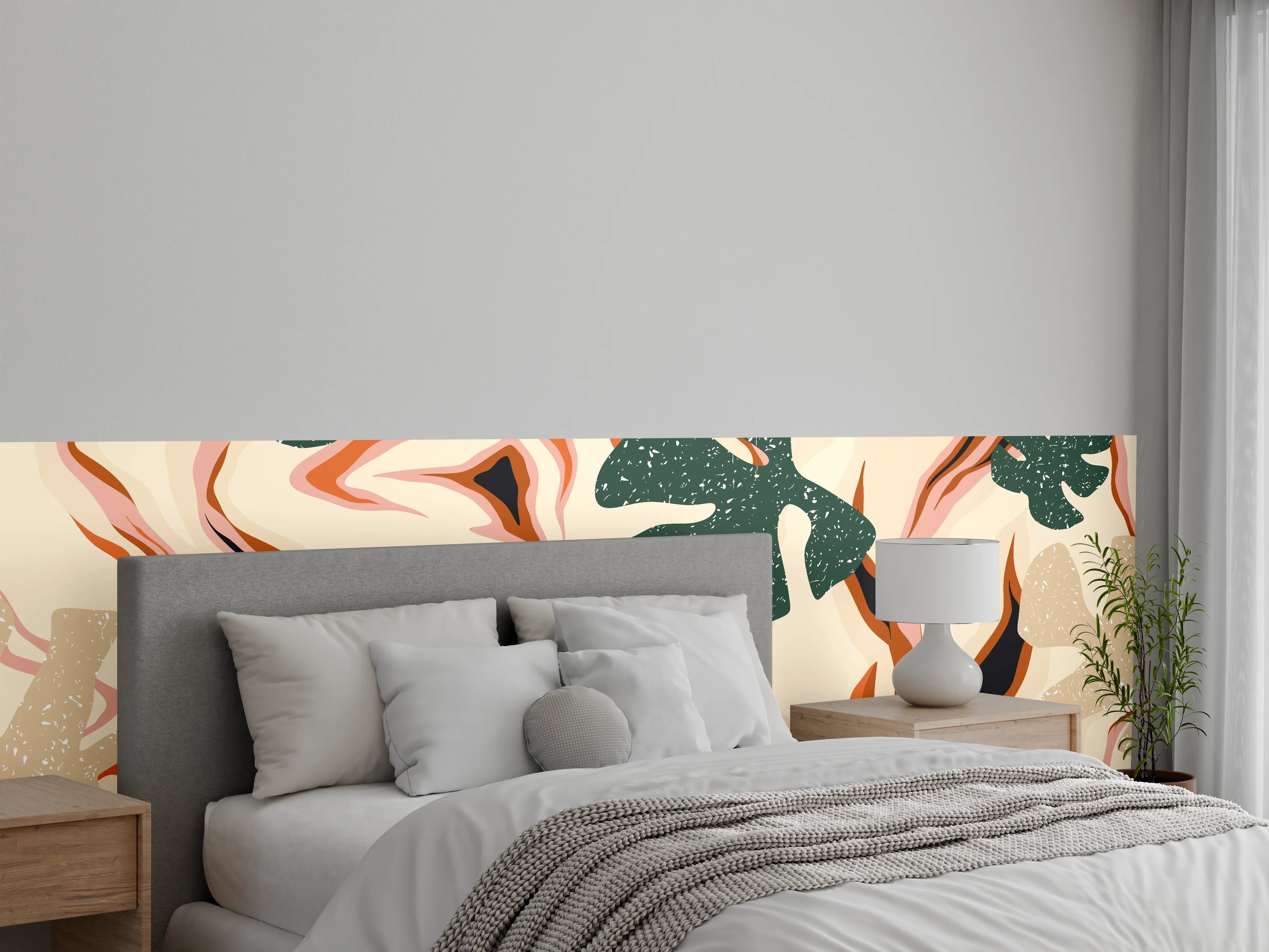Wandverkleidung Schlafzimmer - Tropischer Vortex Beige-Orange