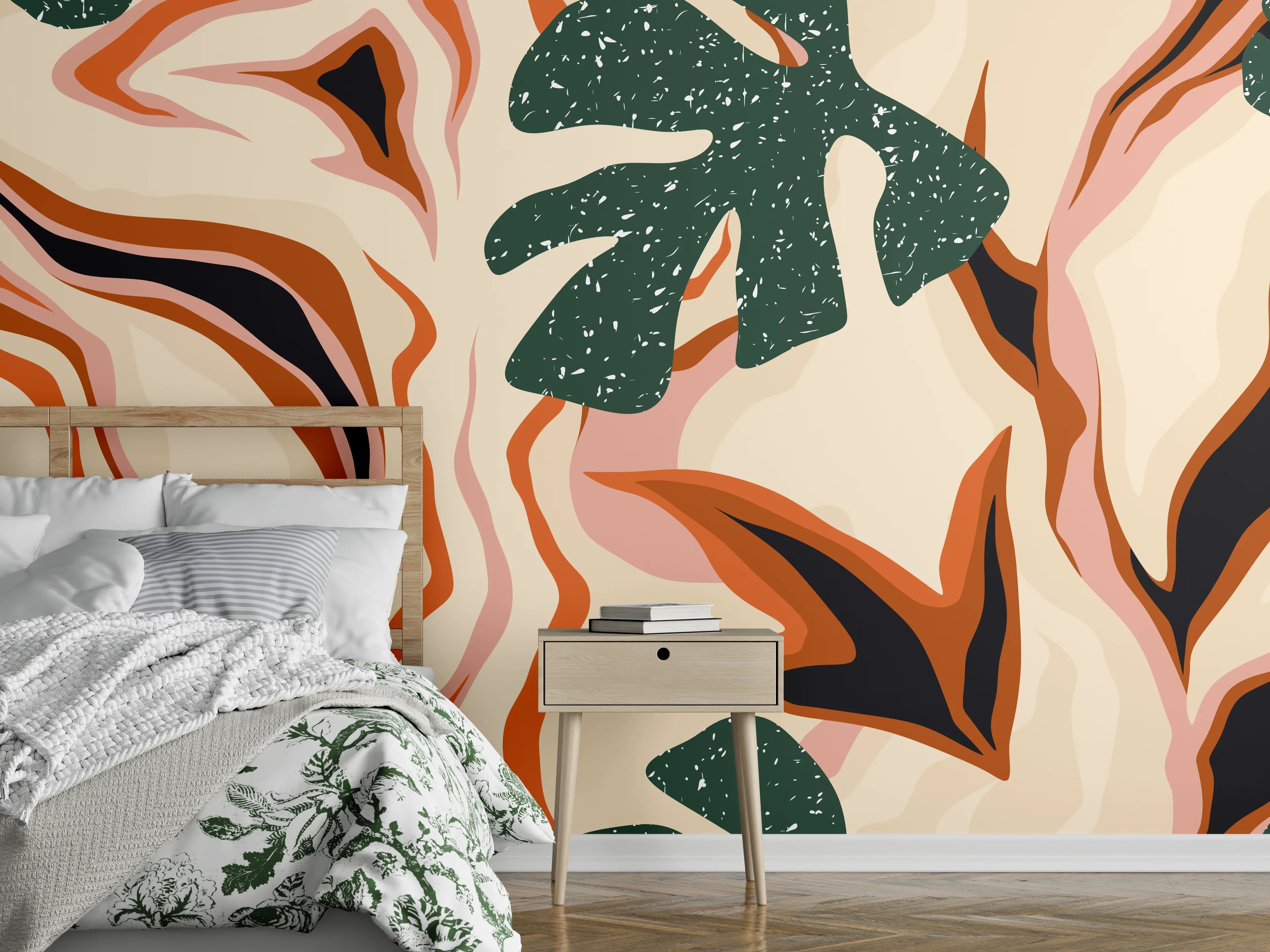 Wandverkleidung Schlafzimmer - Tropischer Vortex Beige-Orange