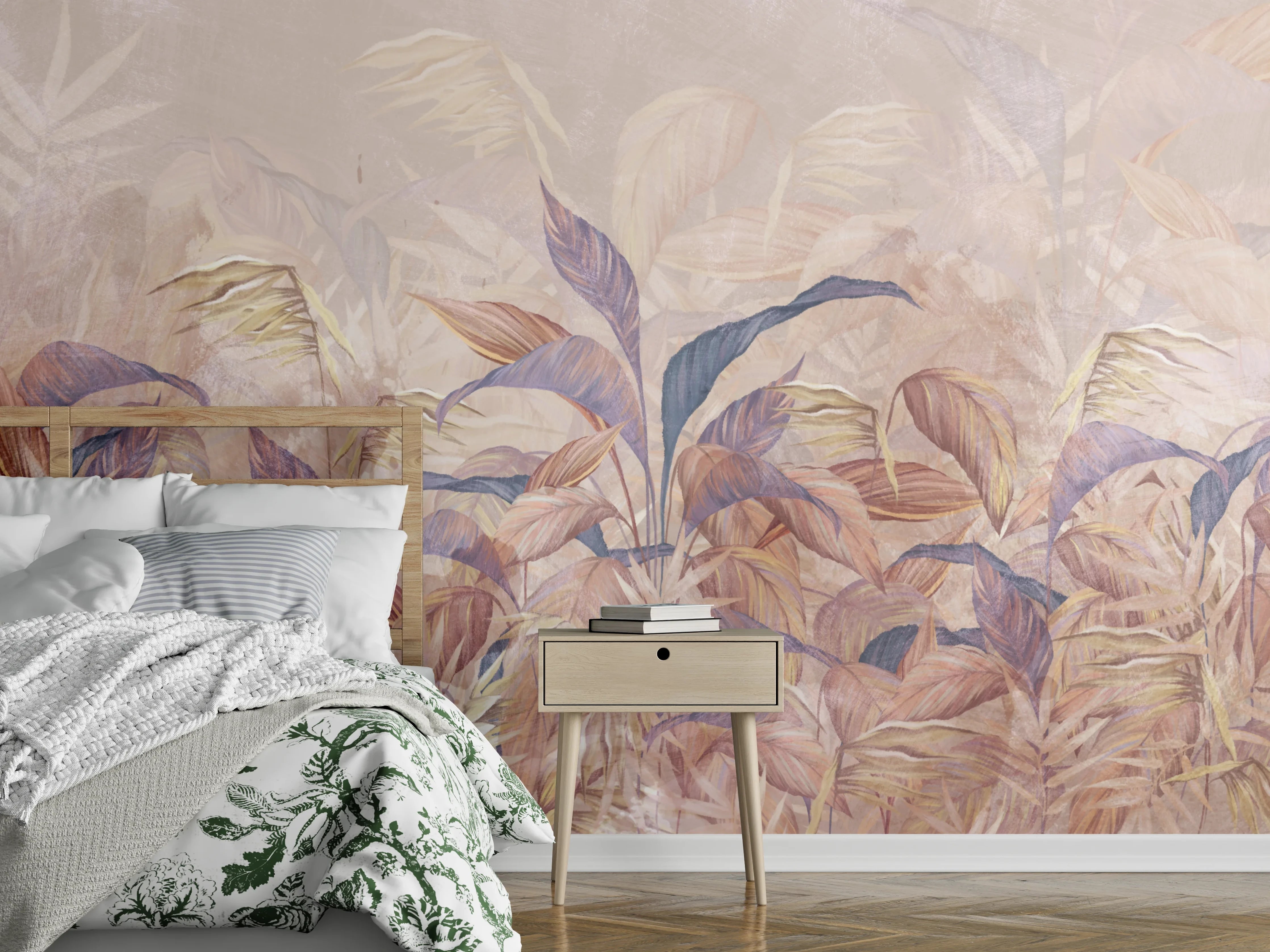 Wandverkleidung Schlafzimmer - Tropisches Blätter Design