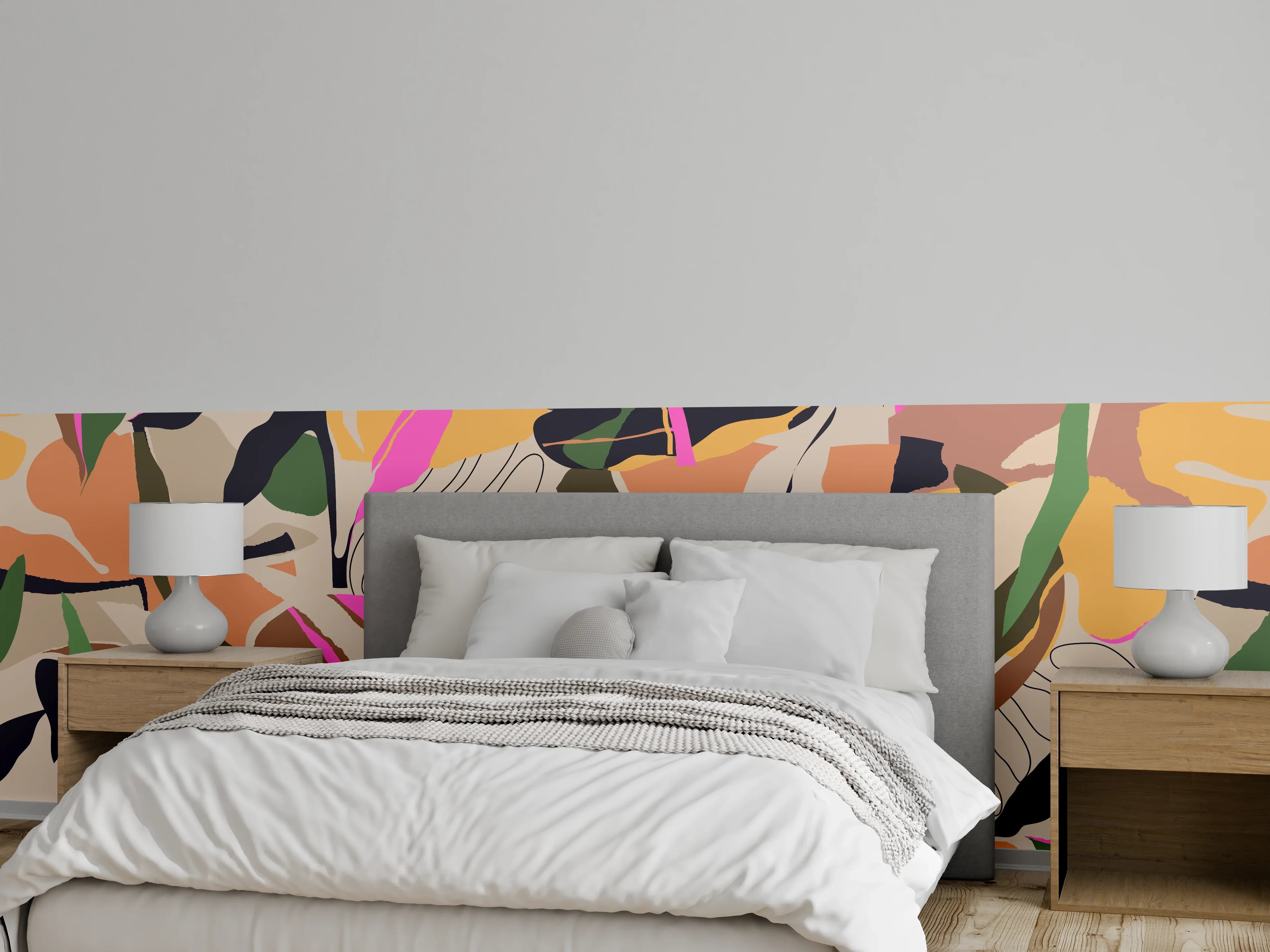 Wandverkleidung Schlafzimmer - Tropisches Blattmuster Beige-Pink