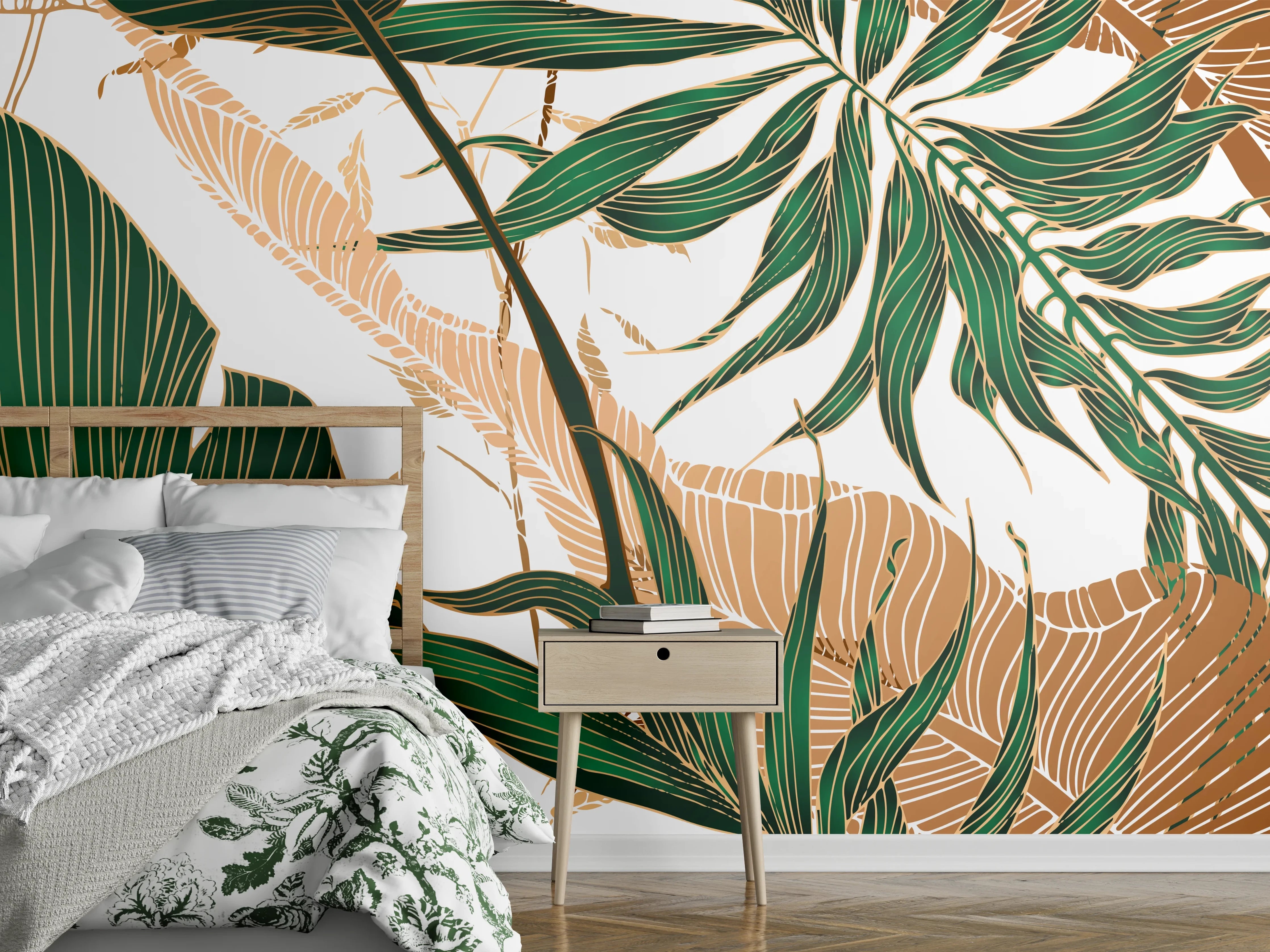 Wandverkleidung Schlafzimmer - Tropisches Blattmuster Design