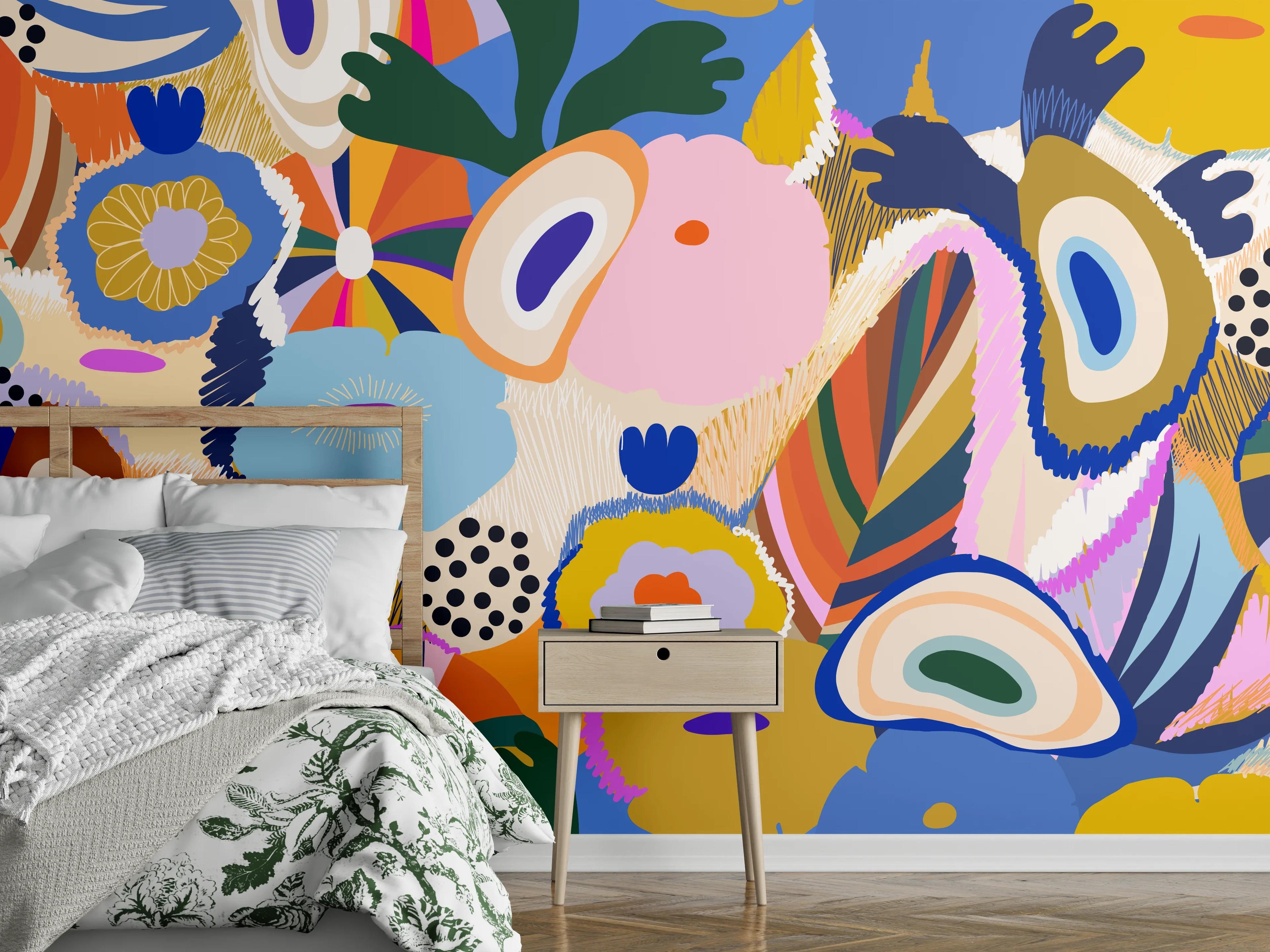 Wandverkleidung Schlafzimmer - Tropisches Blumen-Abstract Bunt