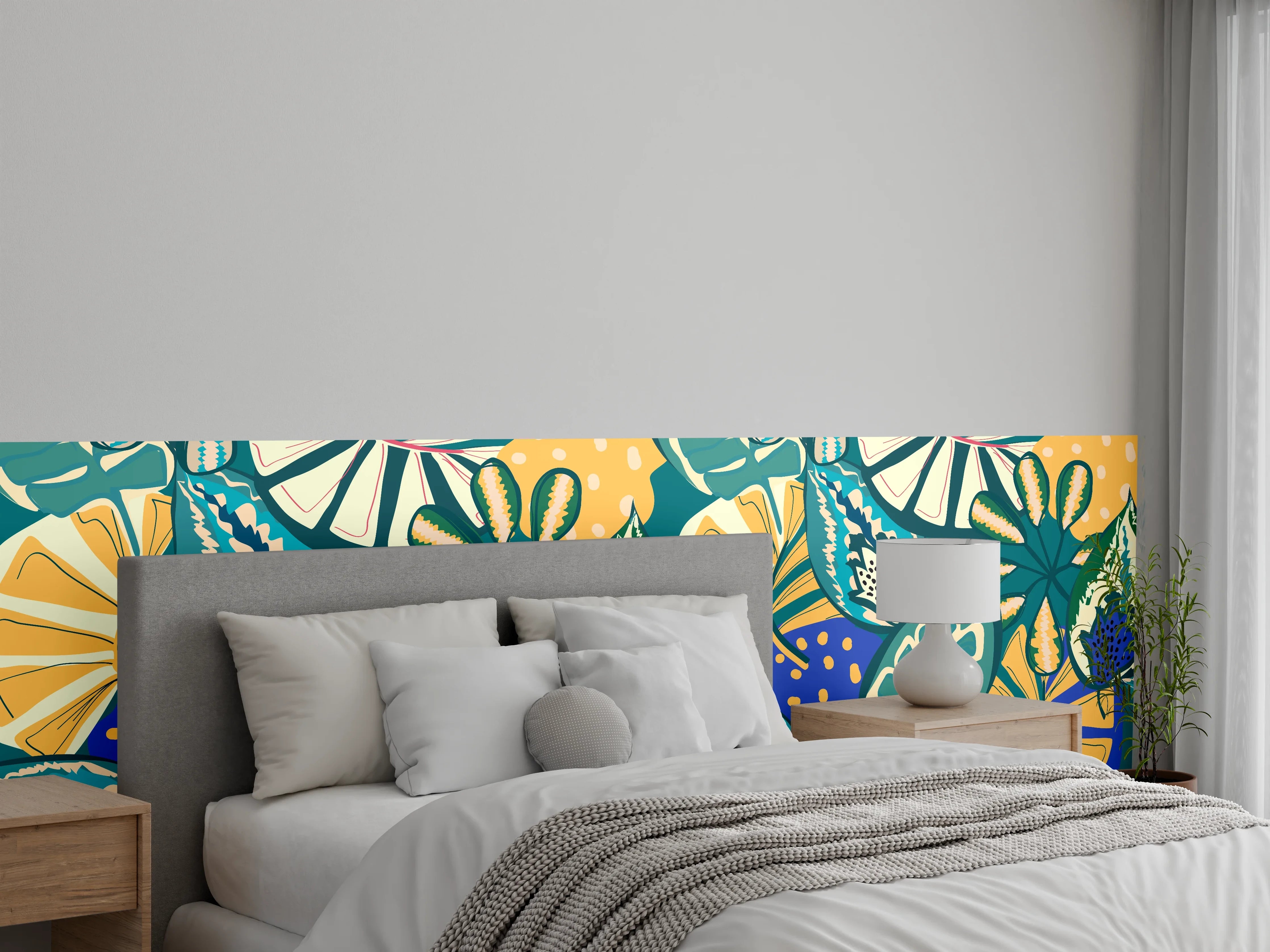 Wandverkleidung Schlafzimmer - Tropisches Blumenmuster Türkis