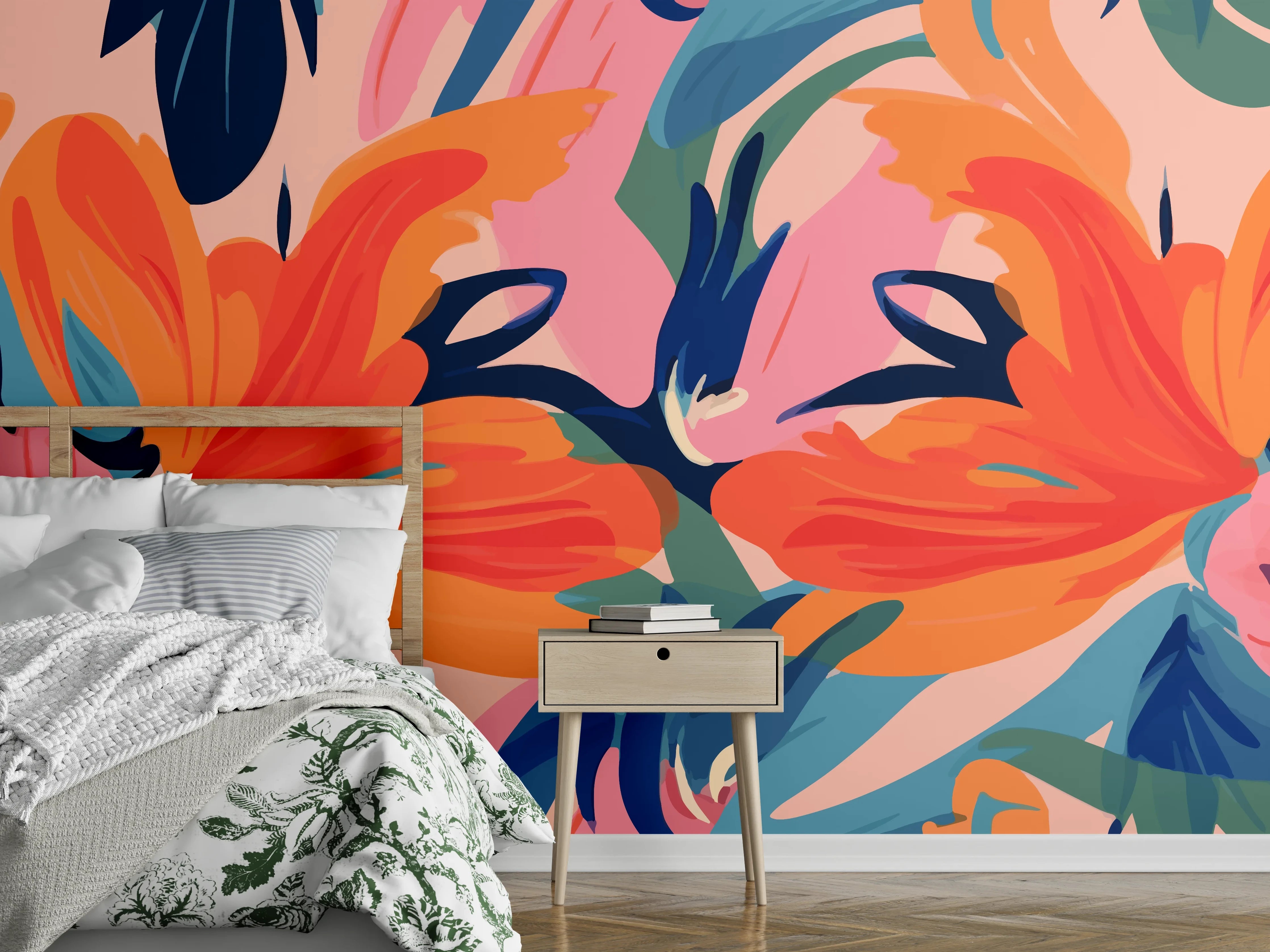 Wandverkleidung Schlafzimmer - Tropisches Dämmerungs-Blumenmuster