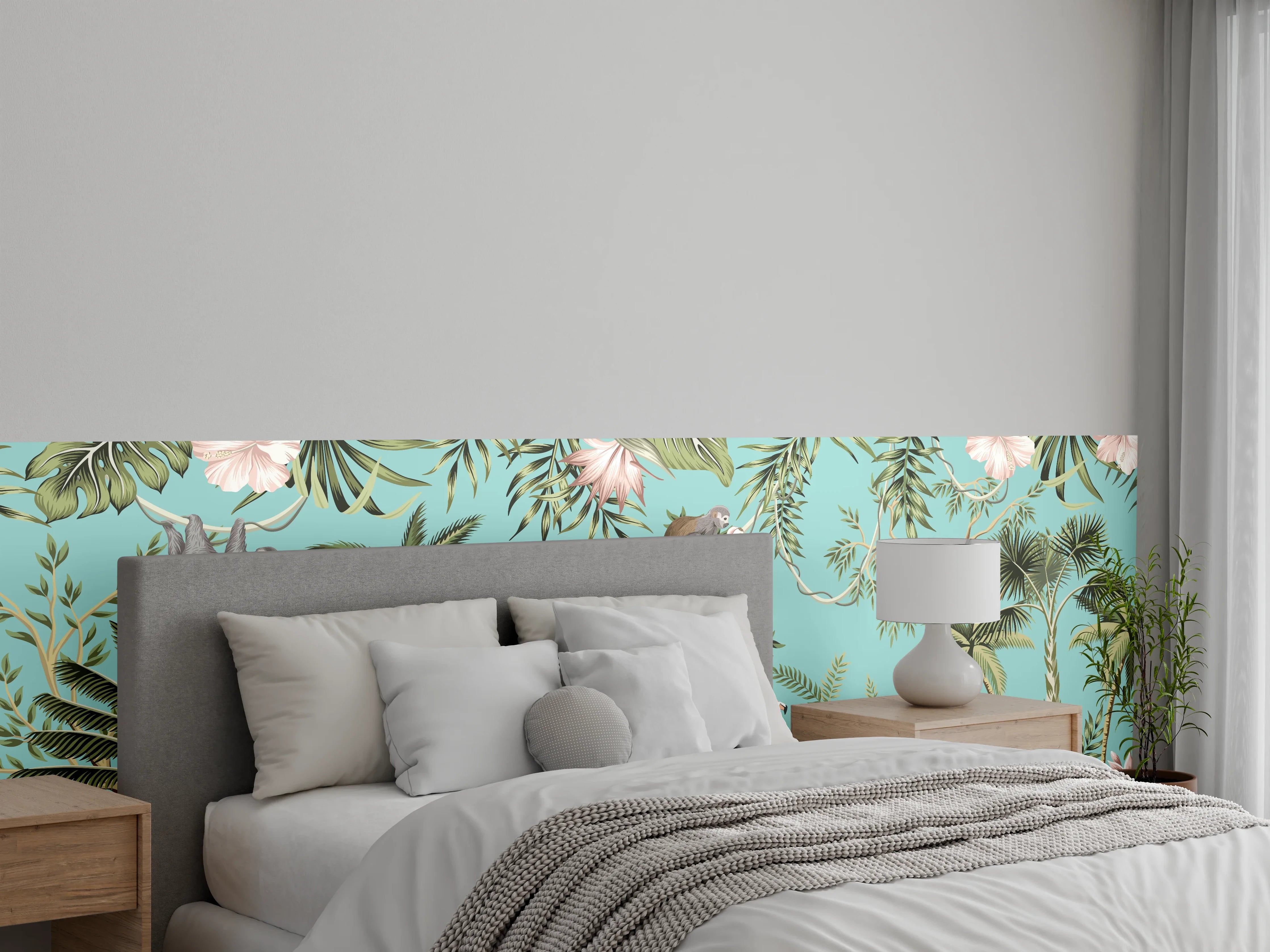 Wandverkleidung Schlafzimmer - Tropisches Flair Stoffdesign