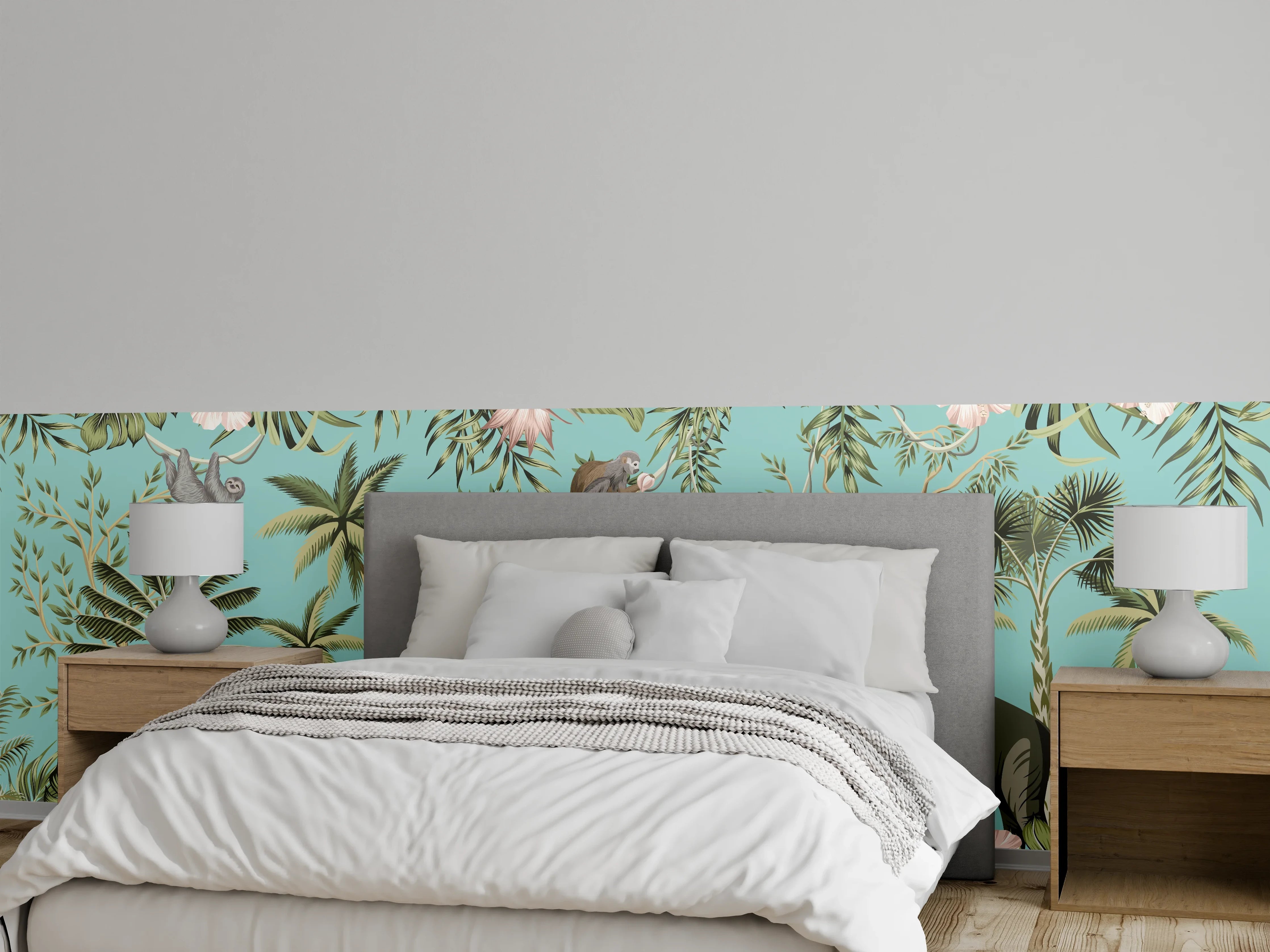 Wandverkleidung Schlafzimmer - Tropisches Flair Stoffdesign