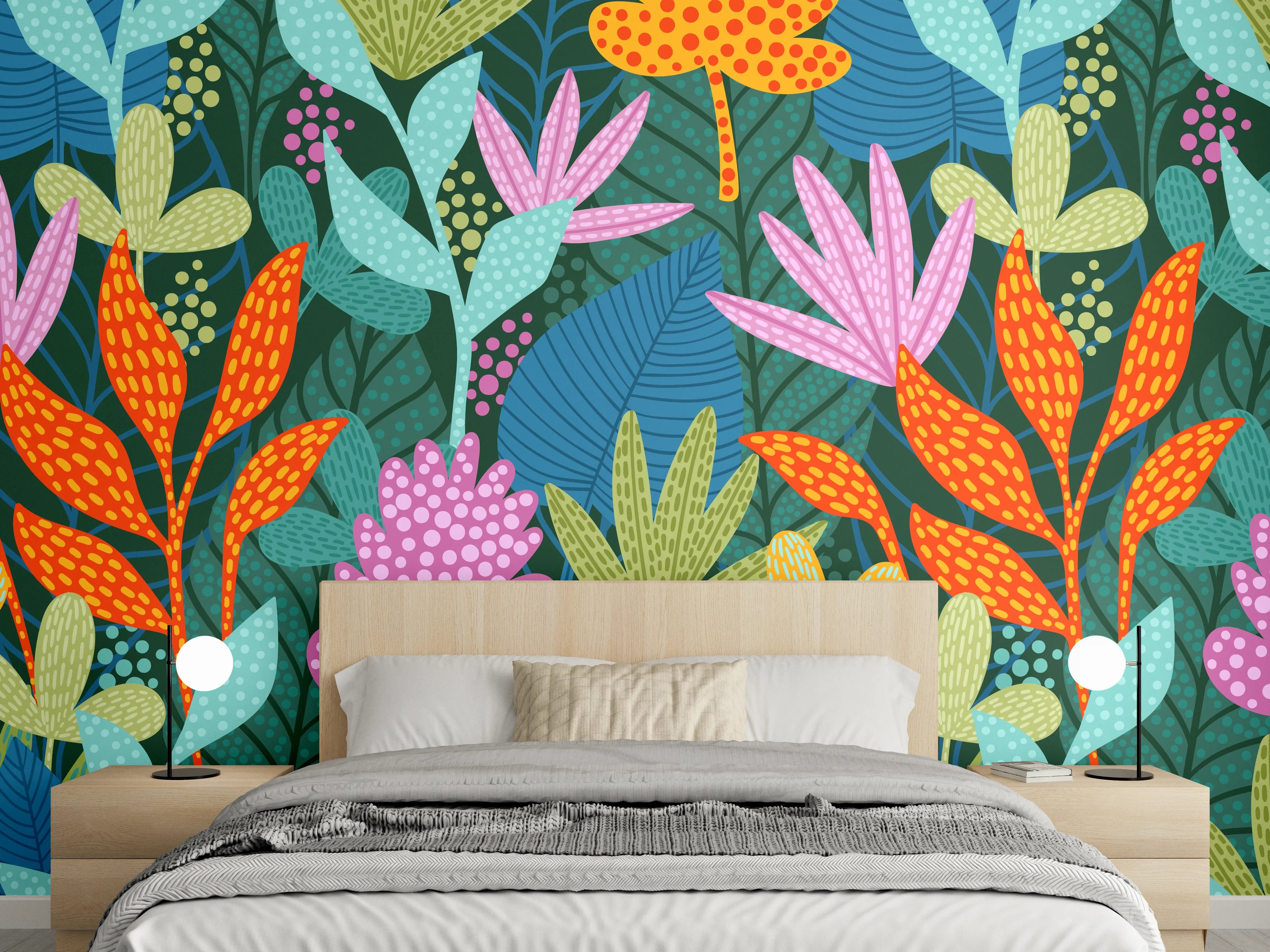Wandverkleidung Schlafzimmer - Tropisches Pflanzenmuster