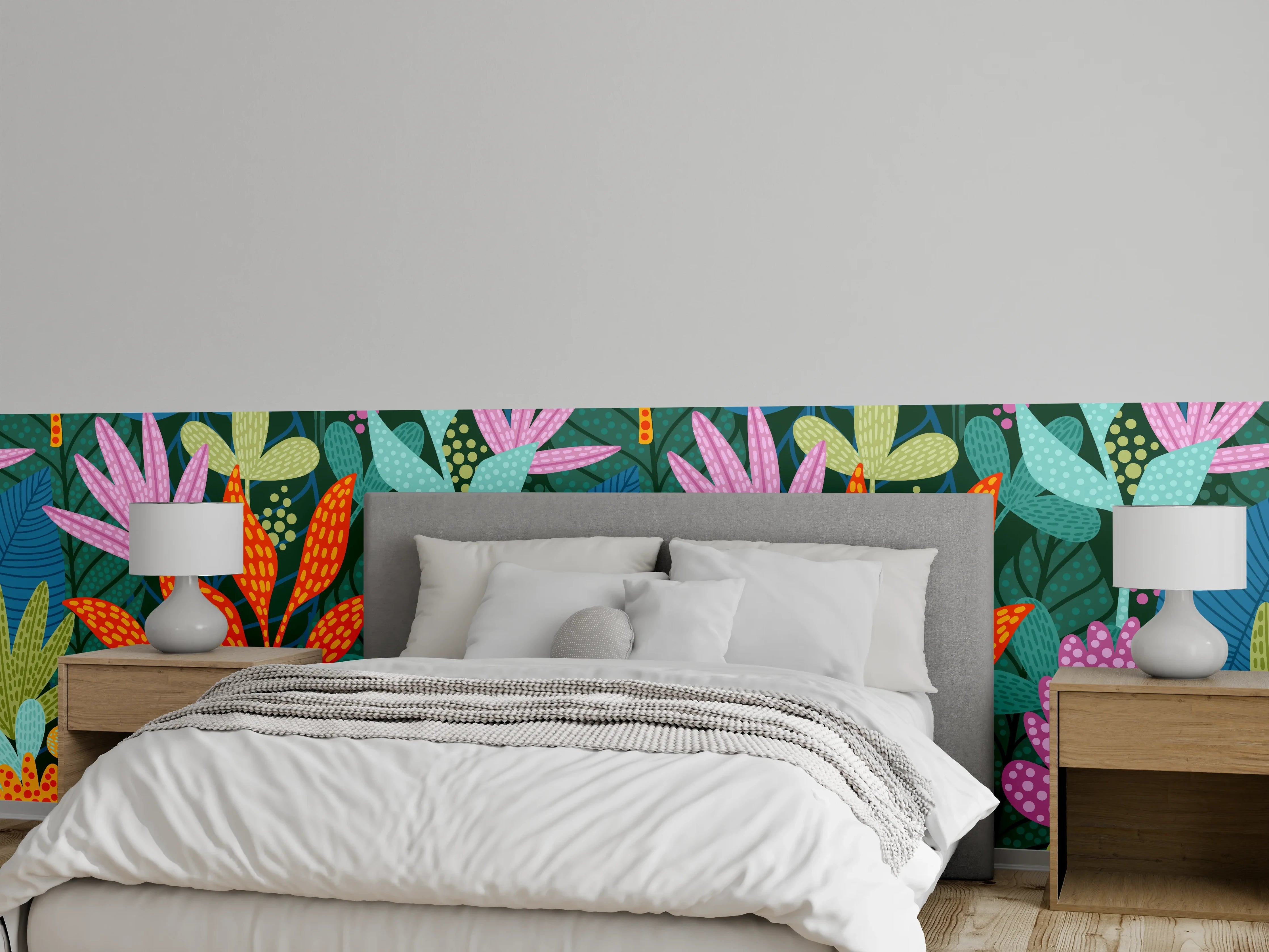 Wandverkleidung Schlafzimmer - Tropisches Pflanzenmuster