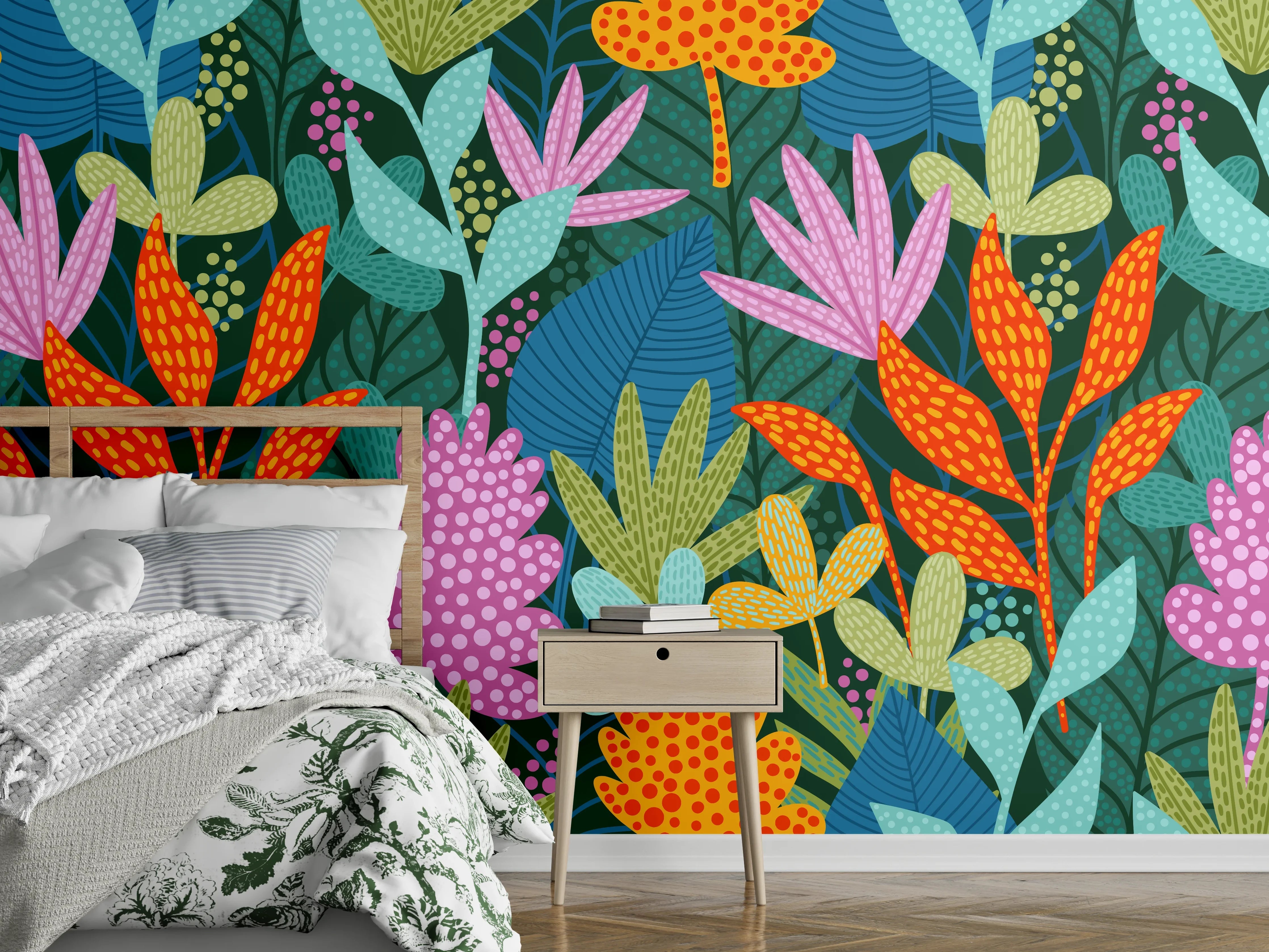 Wandverkleidung Schlafzimmer - Tropisches Pflanzenmuster