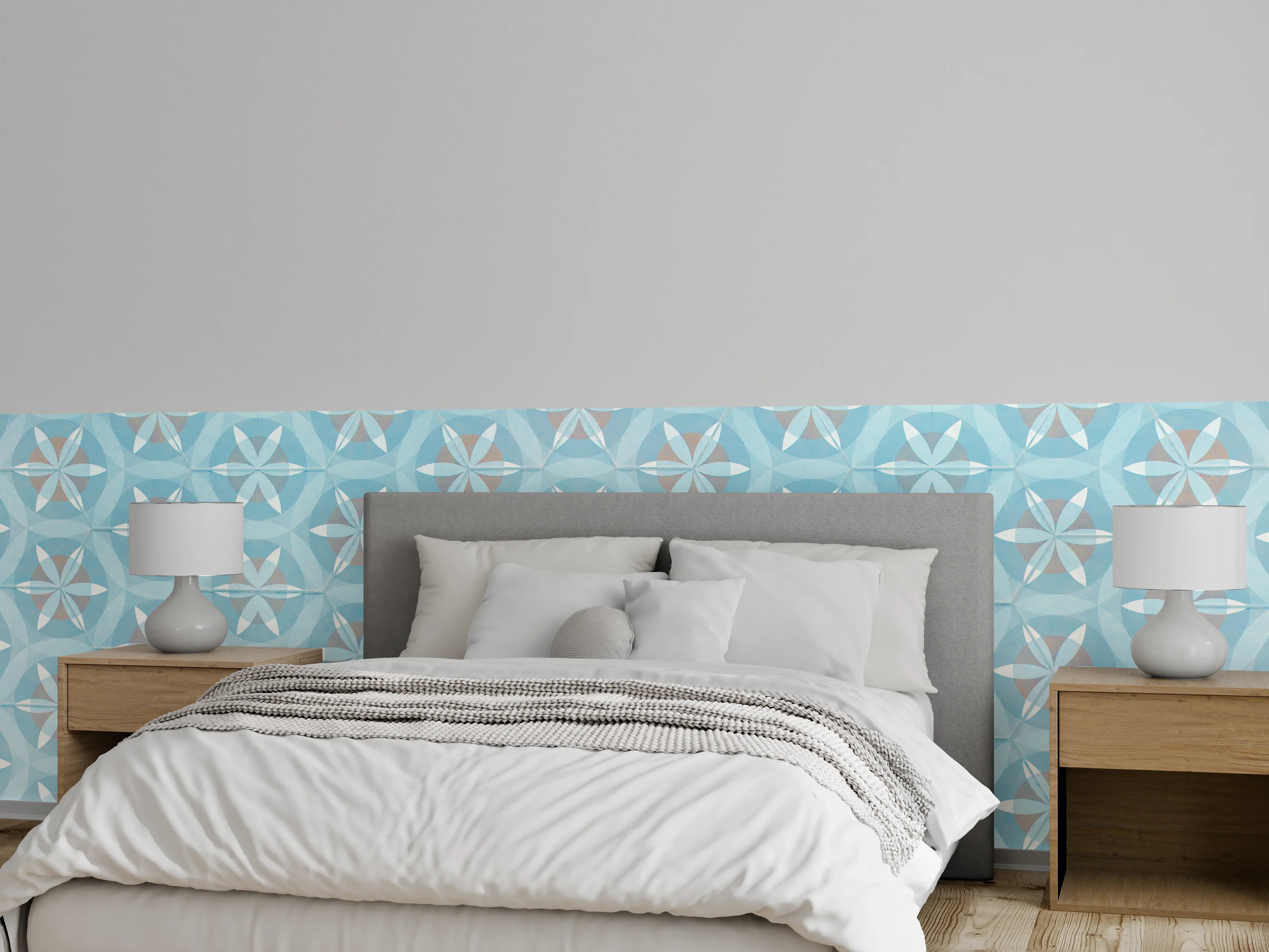 Wandverkleidung Schlafzimmer - Türkis-Braun Vintage geometrisch Mosaik