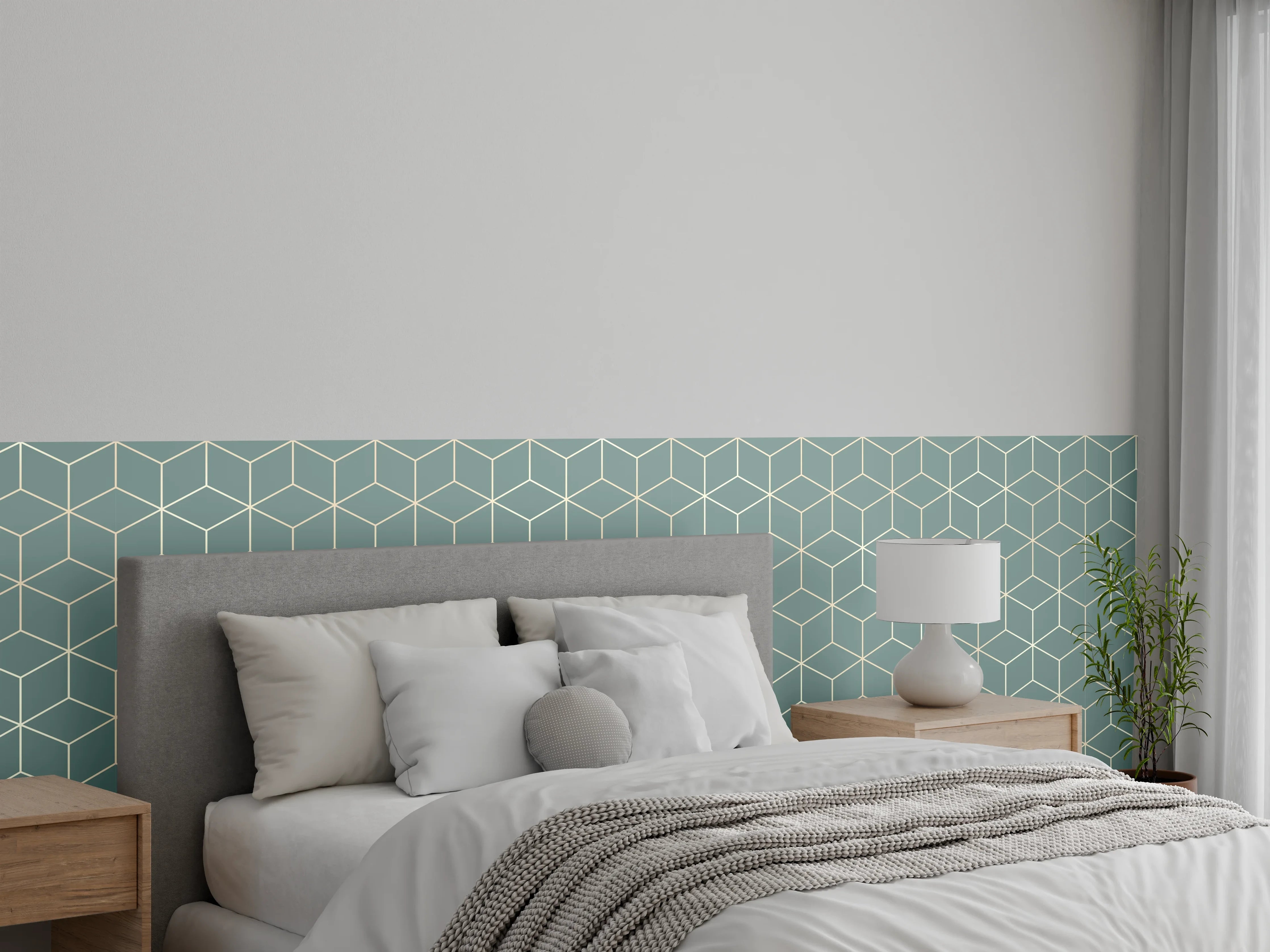 Wandverkleidung Schlafzimmer - Türkis-Eleganz-Muster