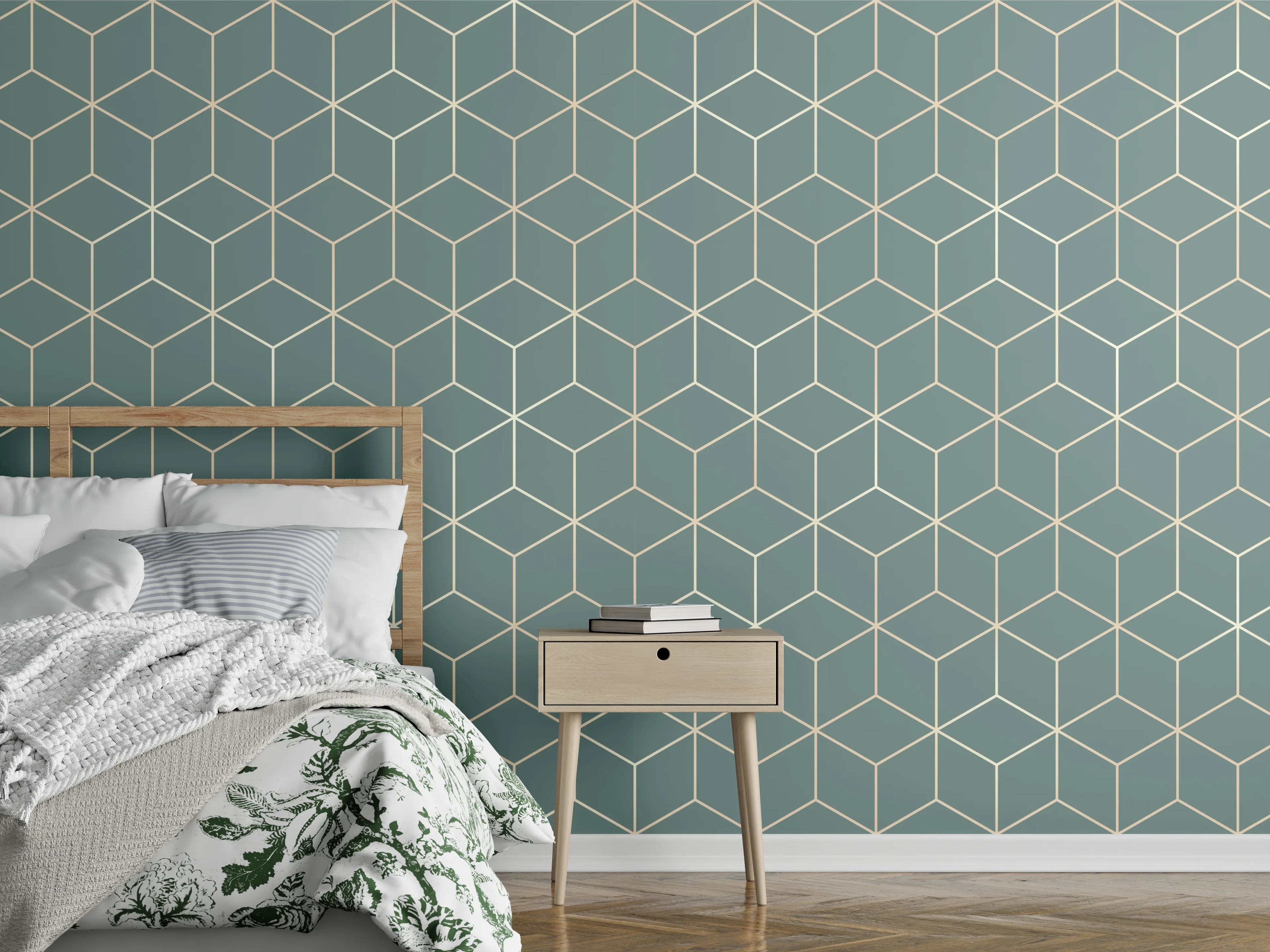 Wandverkleidung Schlafzimmer - Türkis-Eleganz-Muster