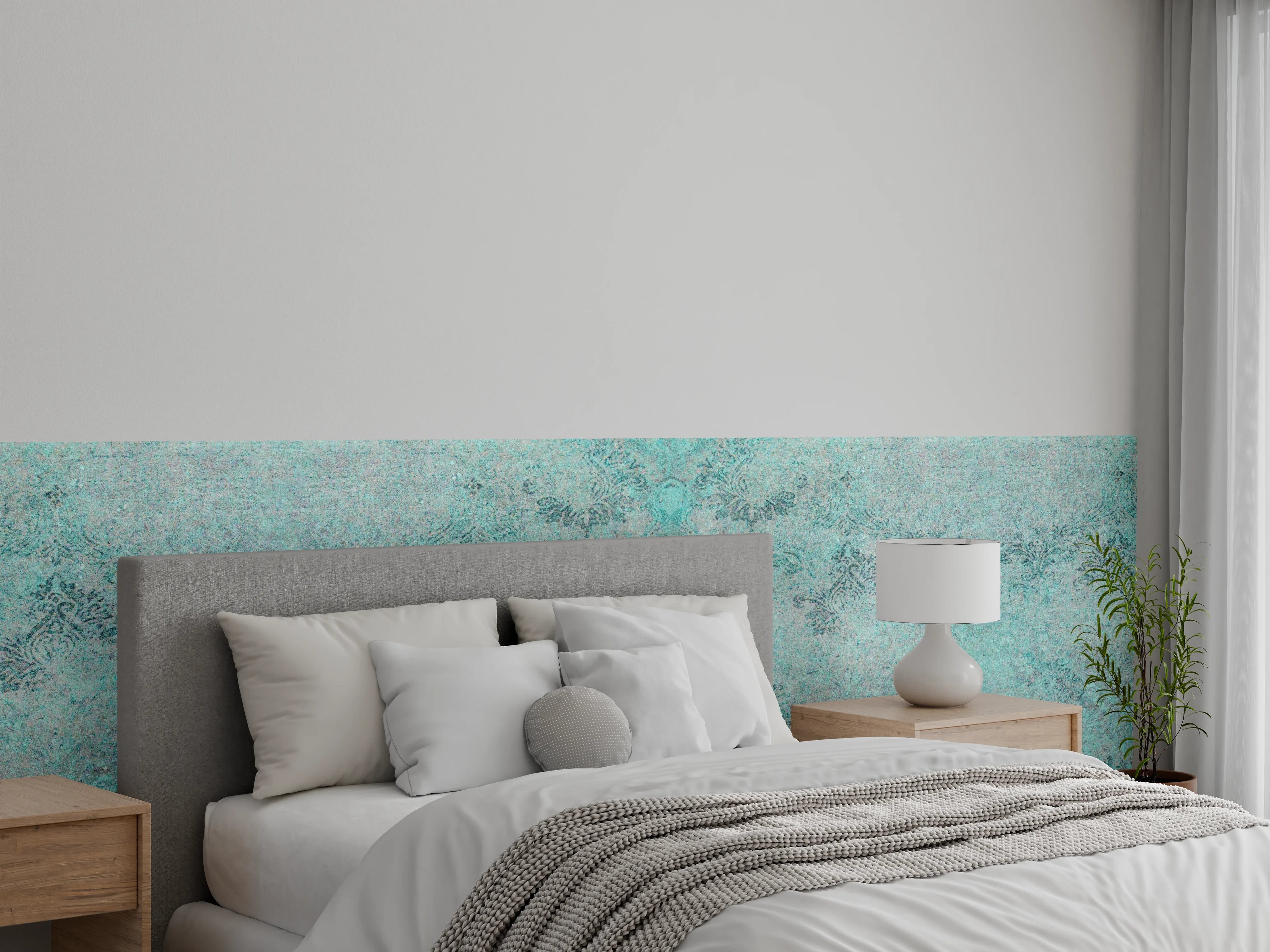 Wandverkleidung Schlafzimmer - Türkis-Graue Vintage Textur