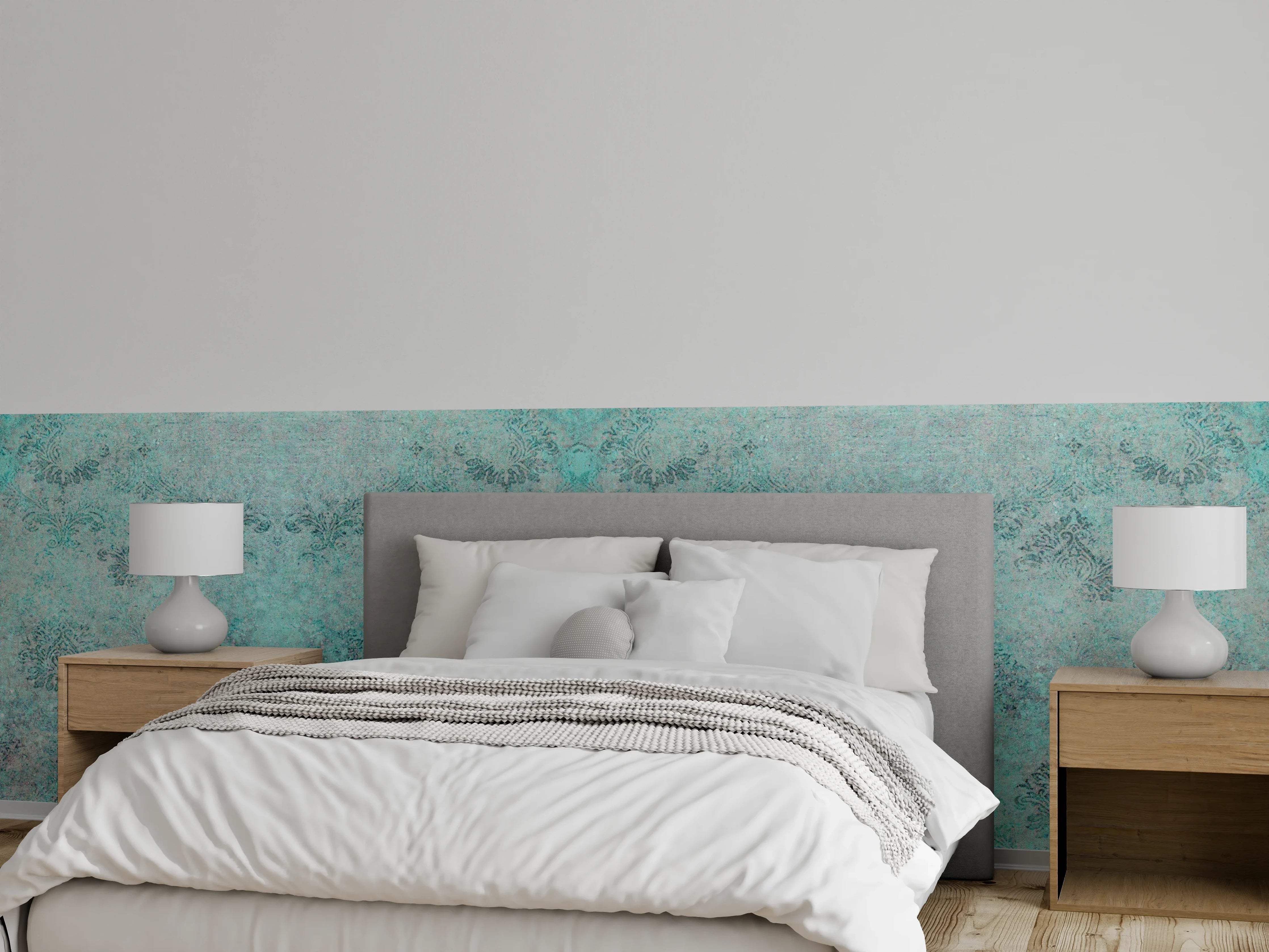 Wandverkleidung Schlafzimmer - Türkis-Graue Vintage Textur