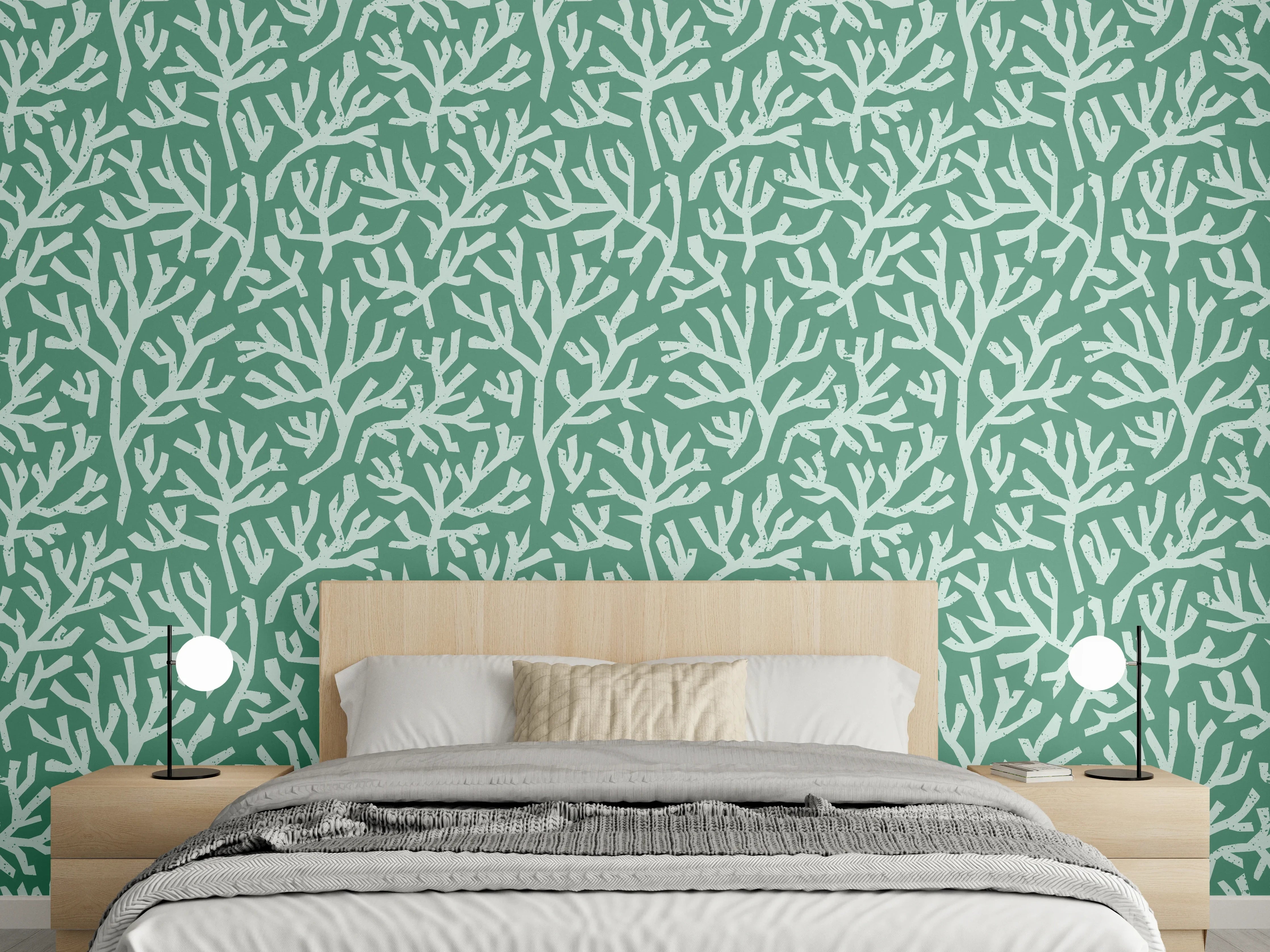 Wandverkleidung Schlafzimmer - Türkis Korallen Minimal-Muster