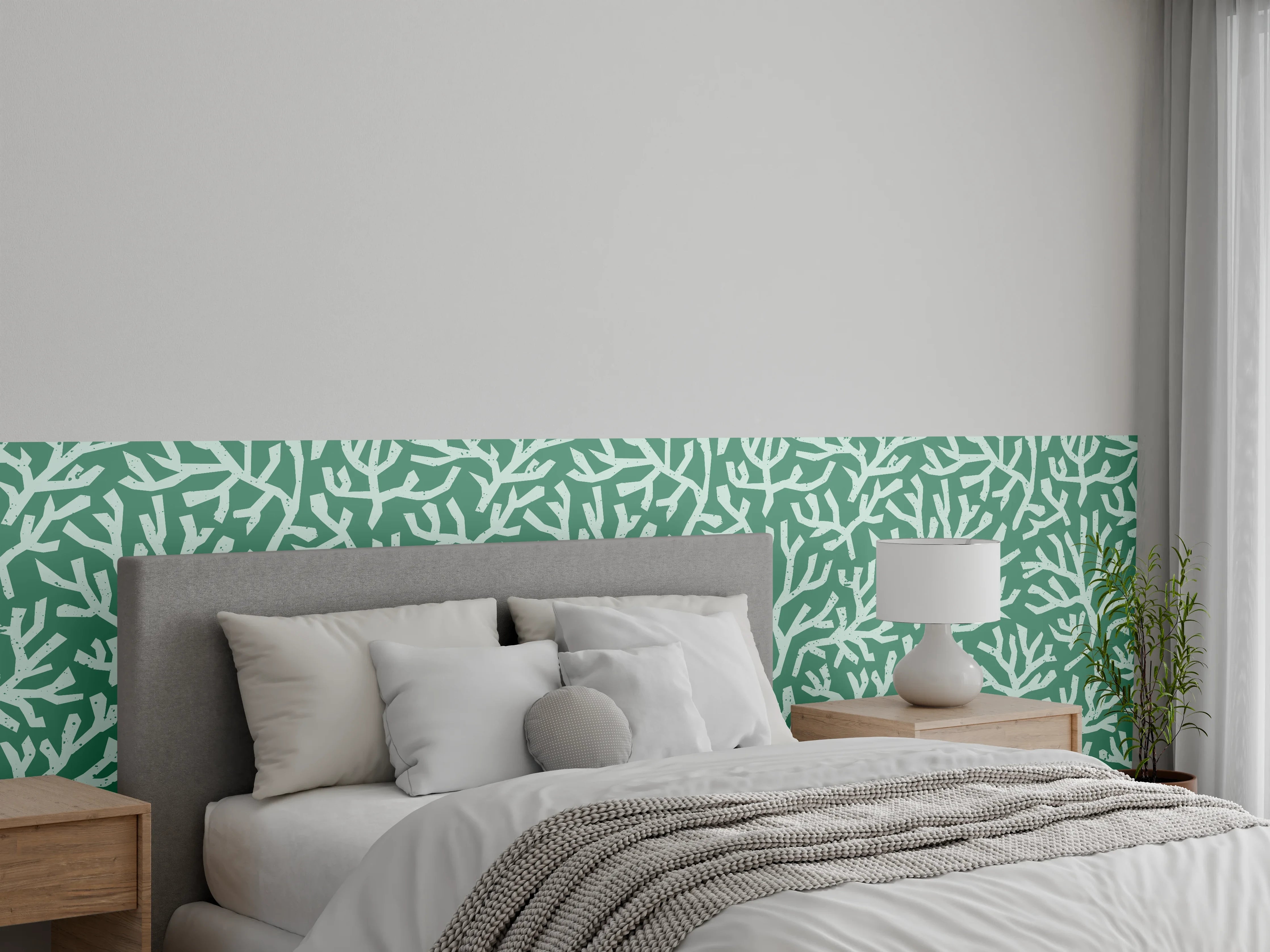 Wandverkleidung Schlafzimmer - Türkis Korallen Minimal-Muster