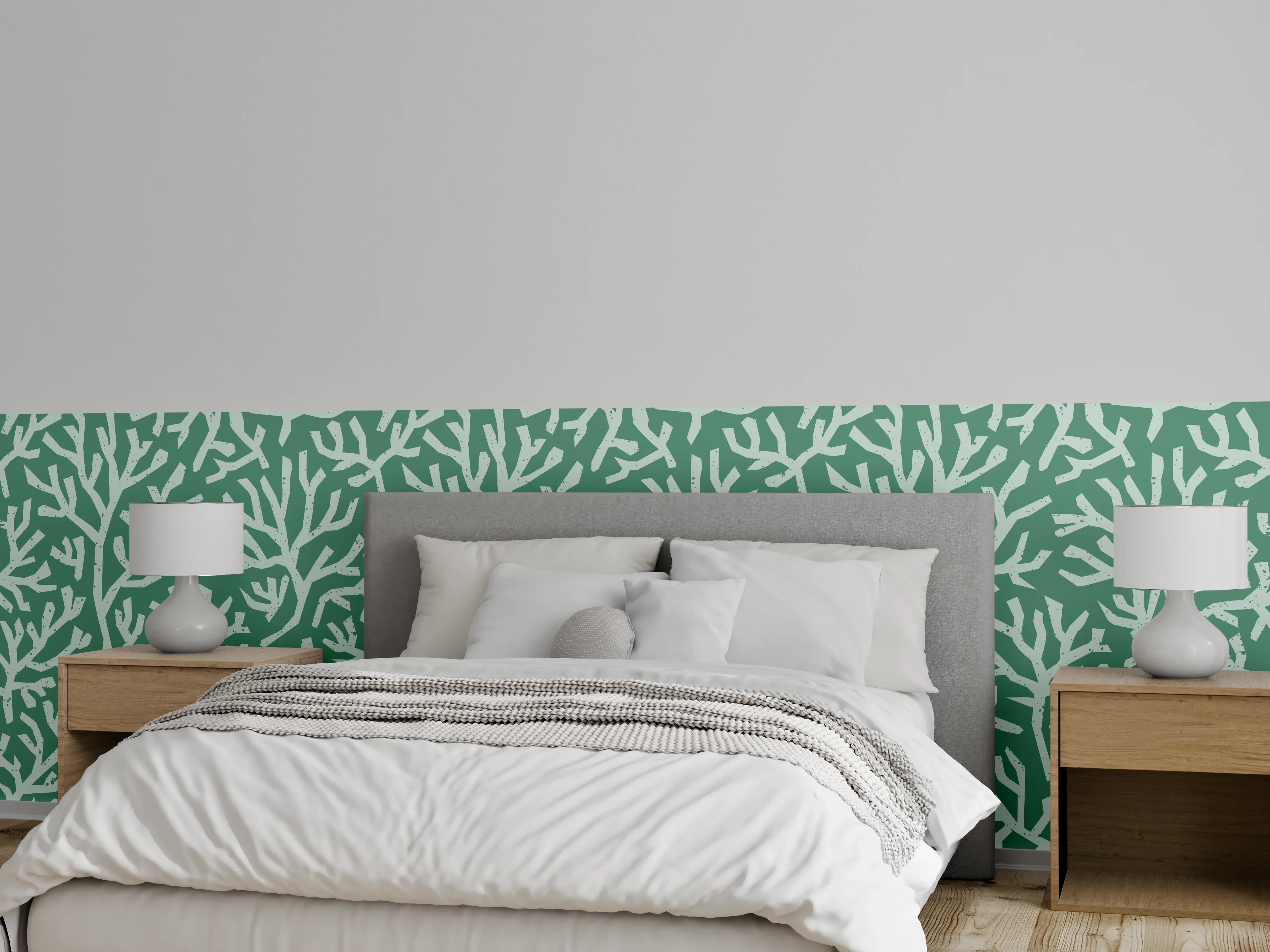 Wandverkleidung Schlafzimmer - Türkis Korallen Minimal-Muster