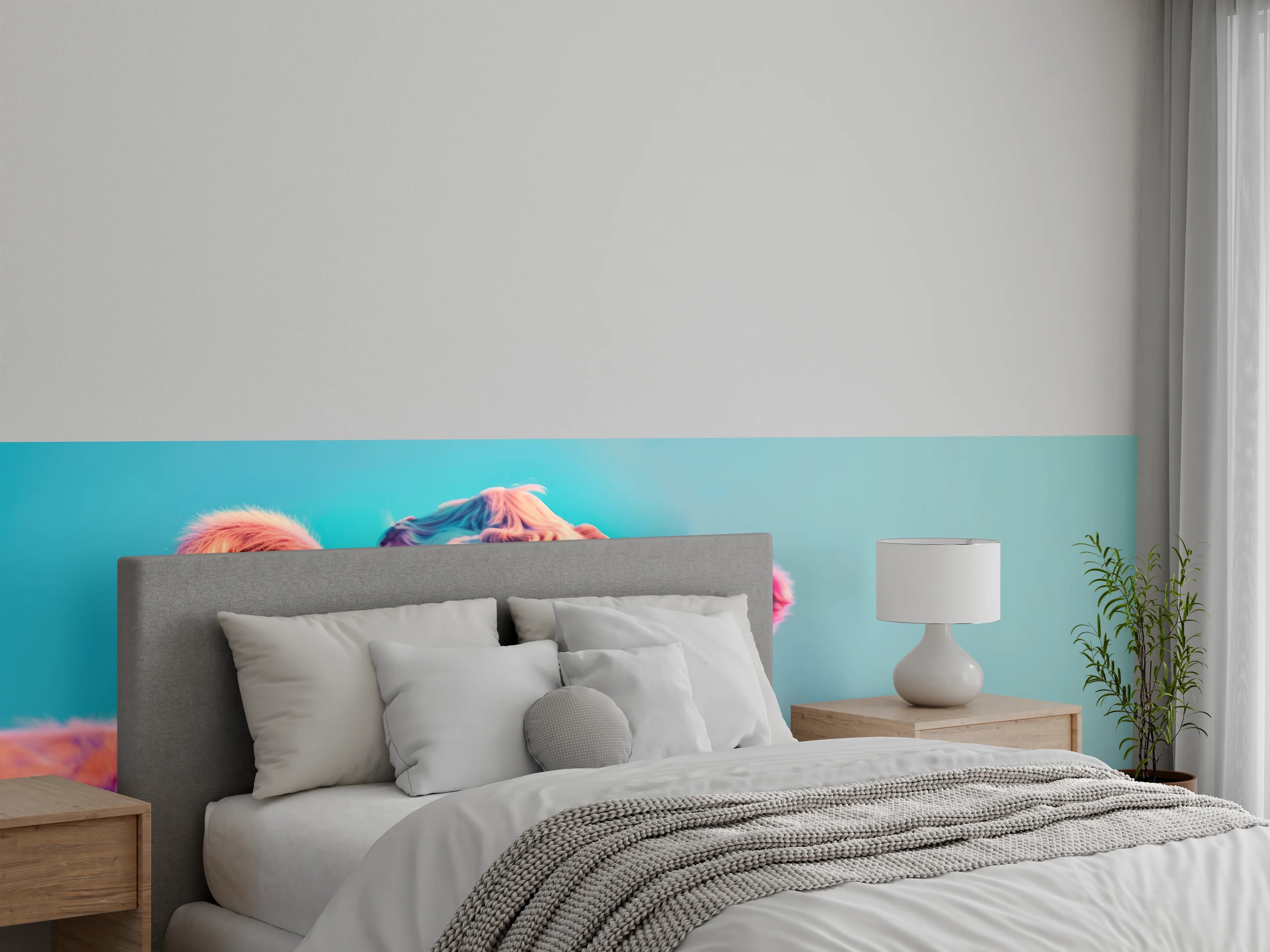 Wandverkleidung Schlafzimmer - Türkis-Pastell-Kuh mit Sonnenbrille
