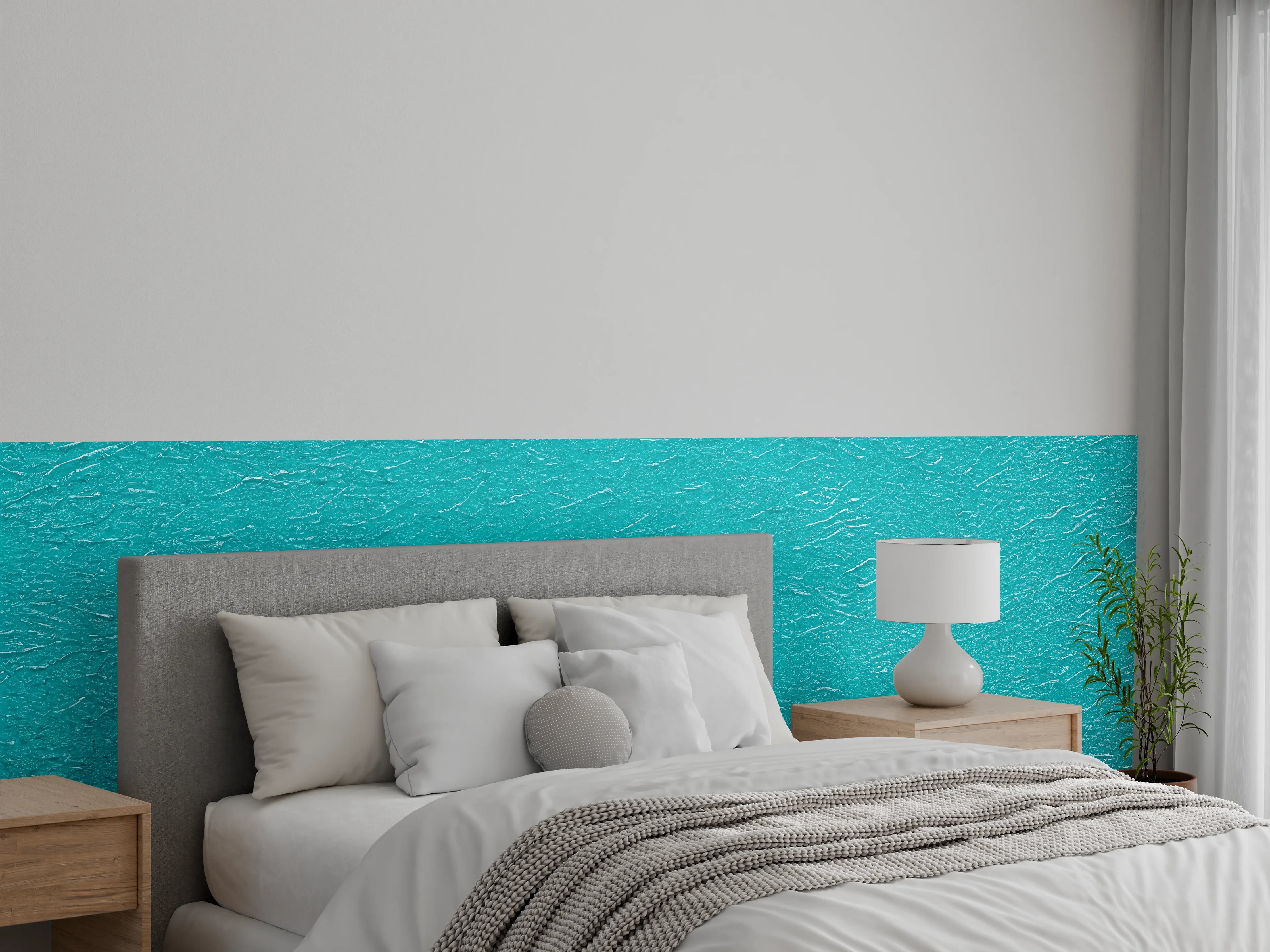 Wandverkleidung Schlafzimmer - Türkis Struktur Wandoptik moderner Look