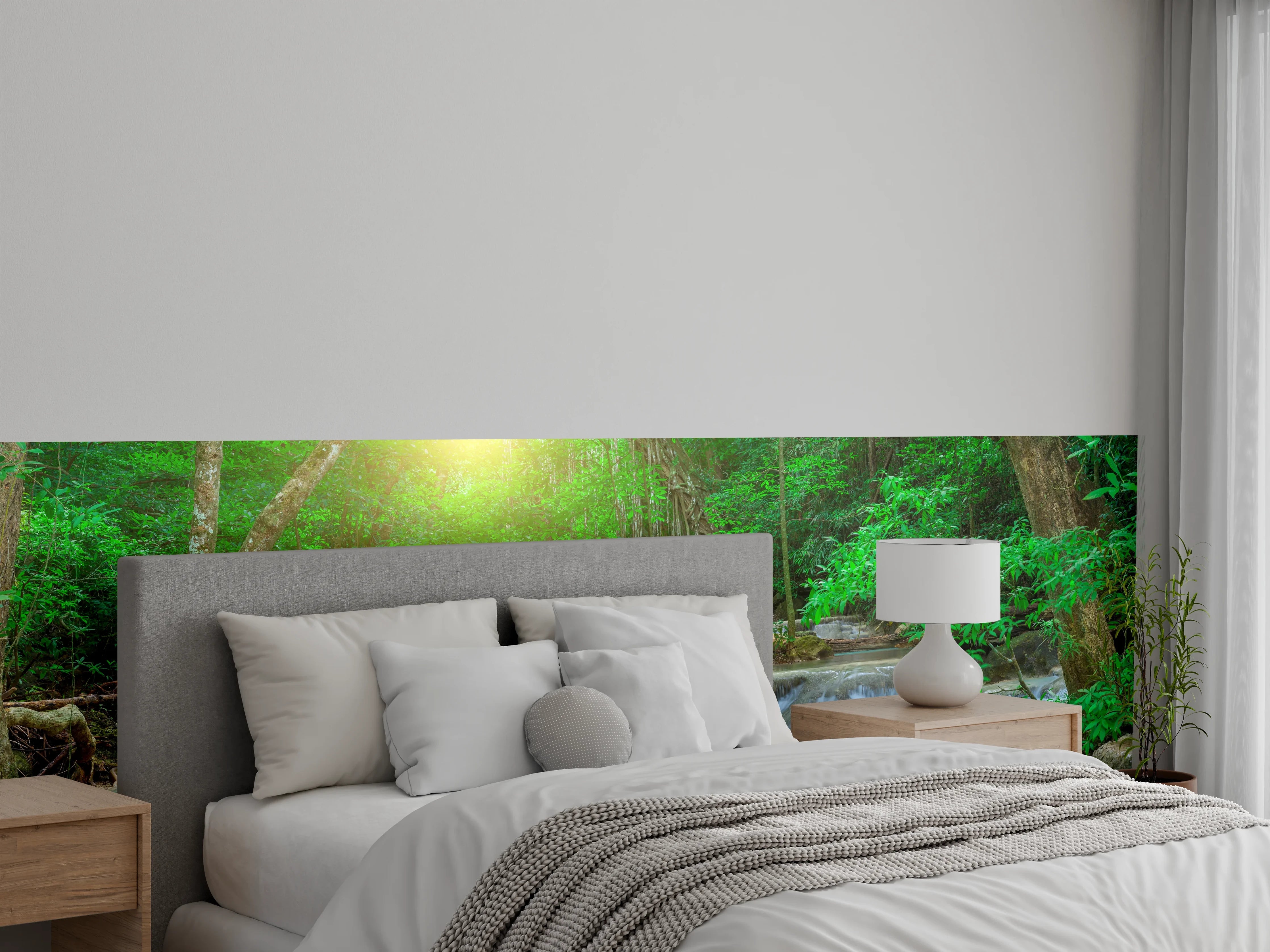 Wandverkleidung Schlafzimmer - Türkis-Wasserfall im grünen Wald